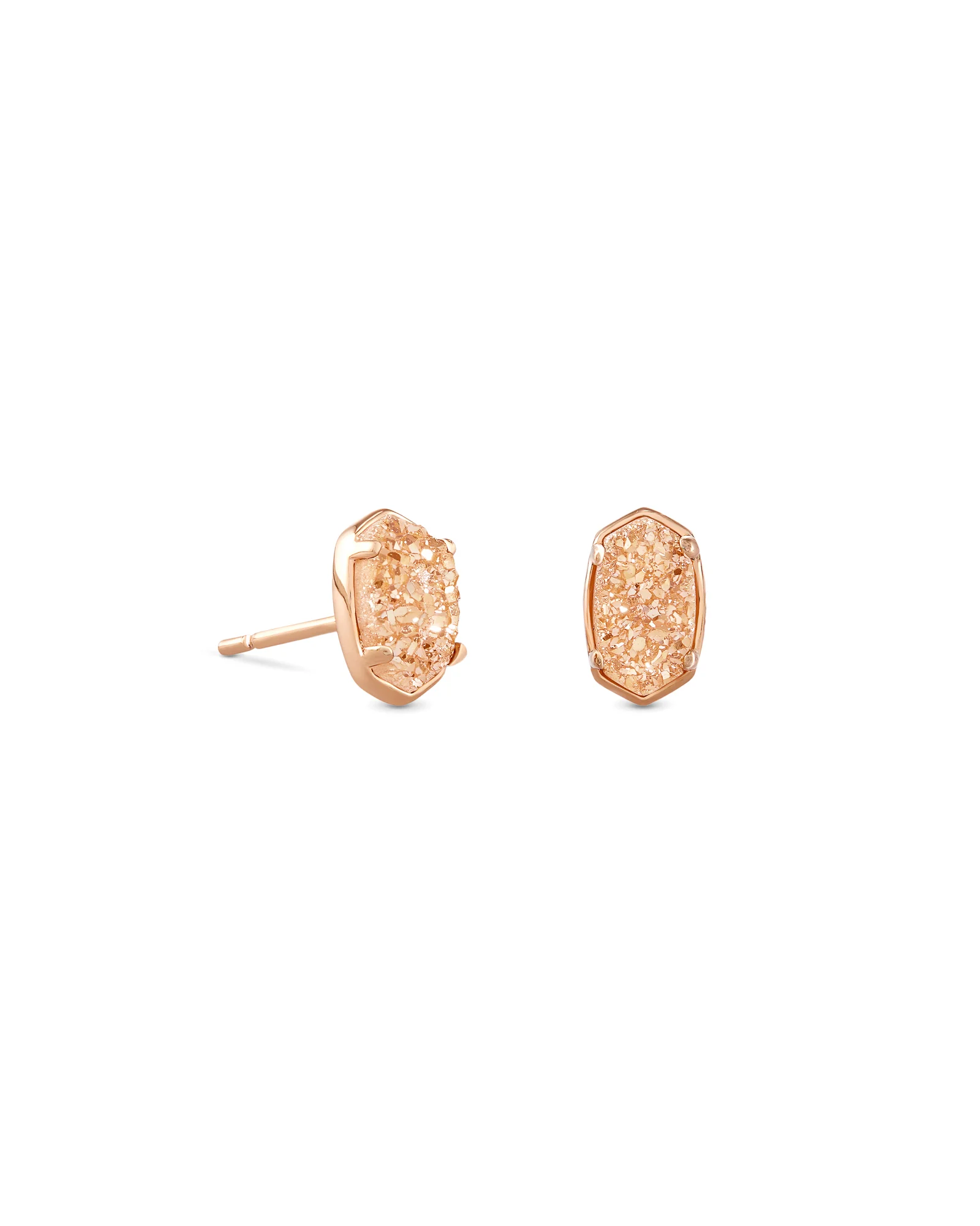 Emilie Rose Gold Stud Earrings in Sand Drusy - 1
