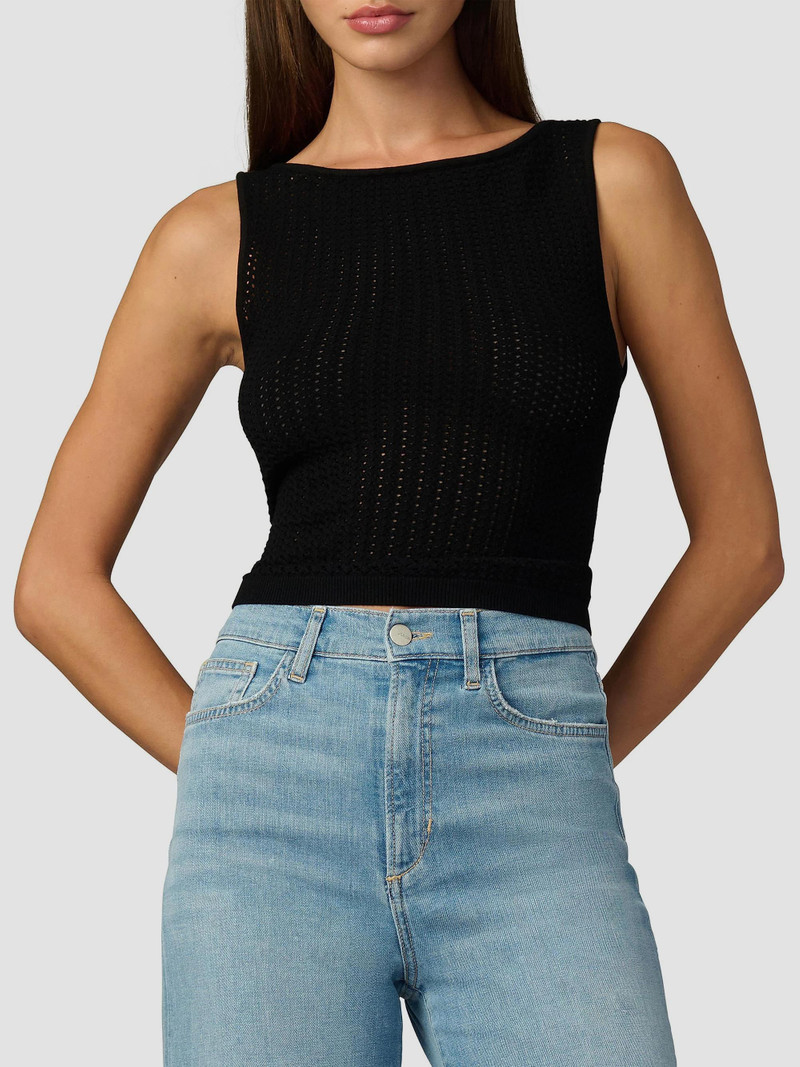 Women's Crochet Boatneck Tank - Black 3
