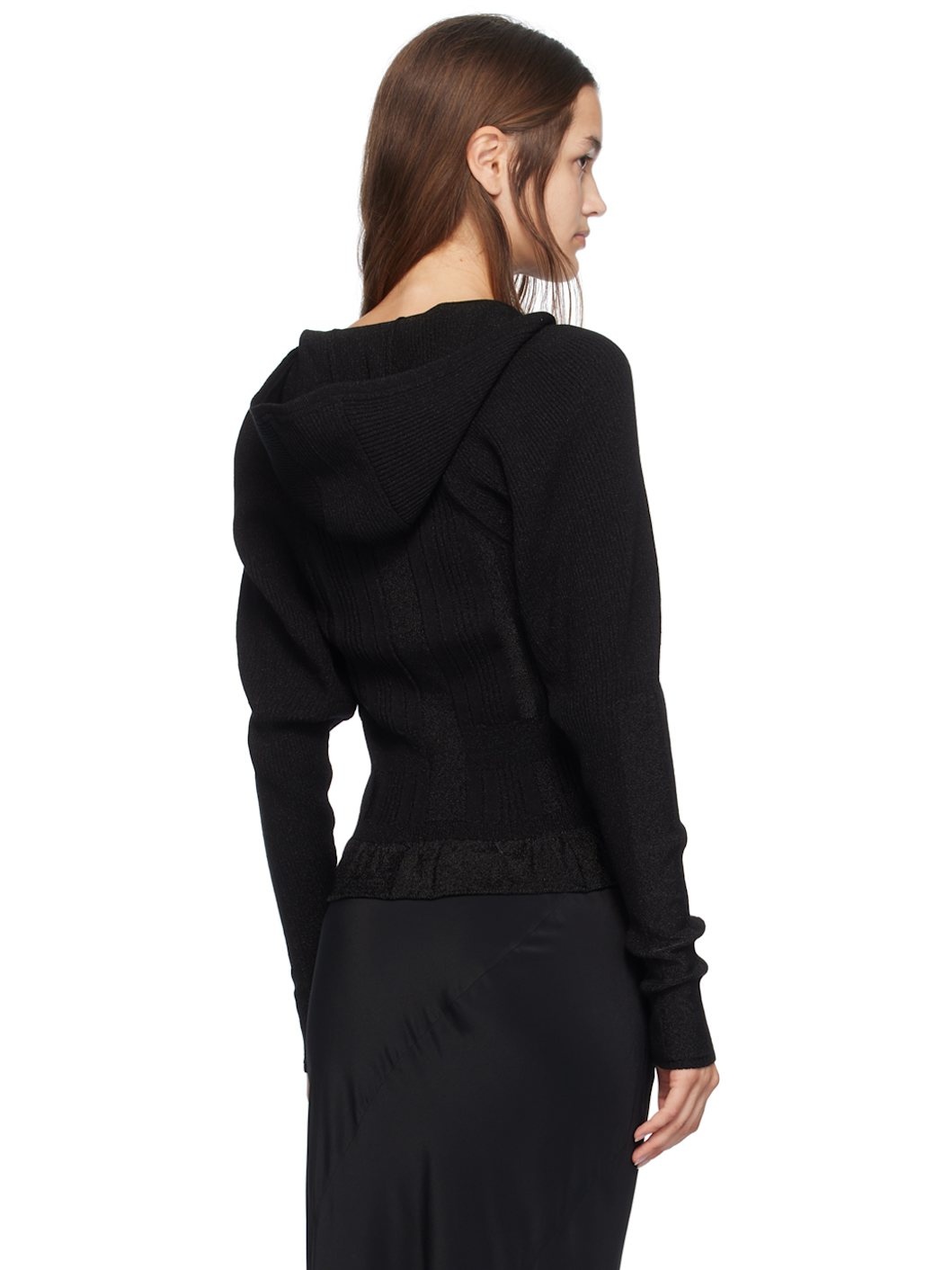 Black Plaited Tinsel Hood Cardigan - 3