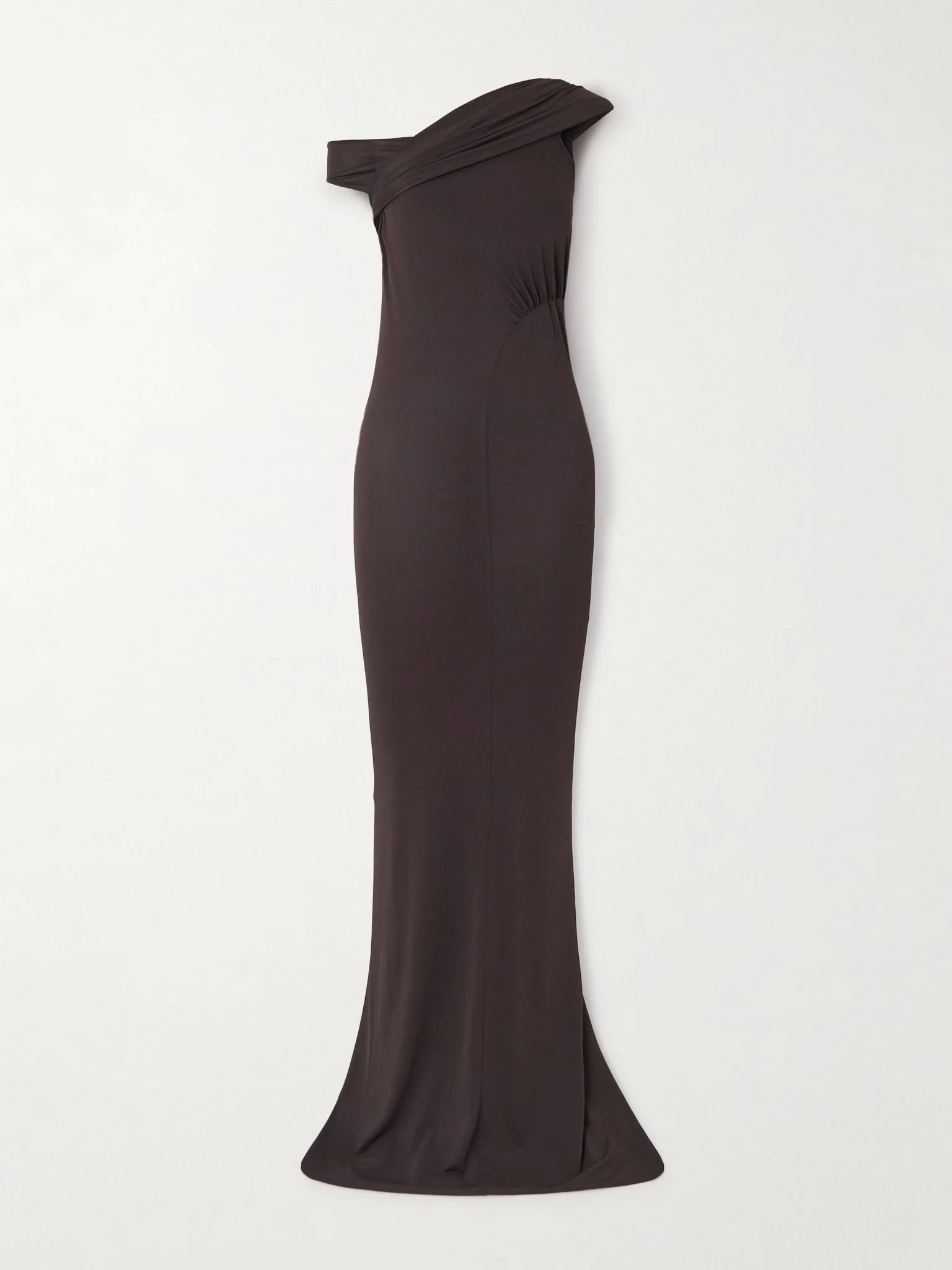 Sahara asymmetric paneled gathered jersey gown Brown - 1