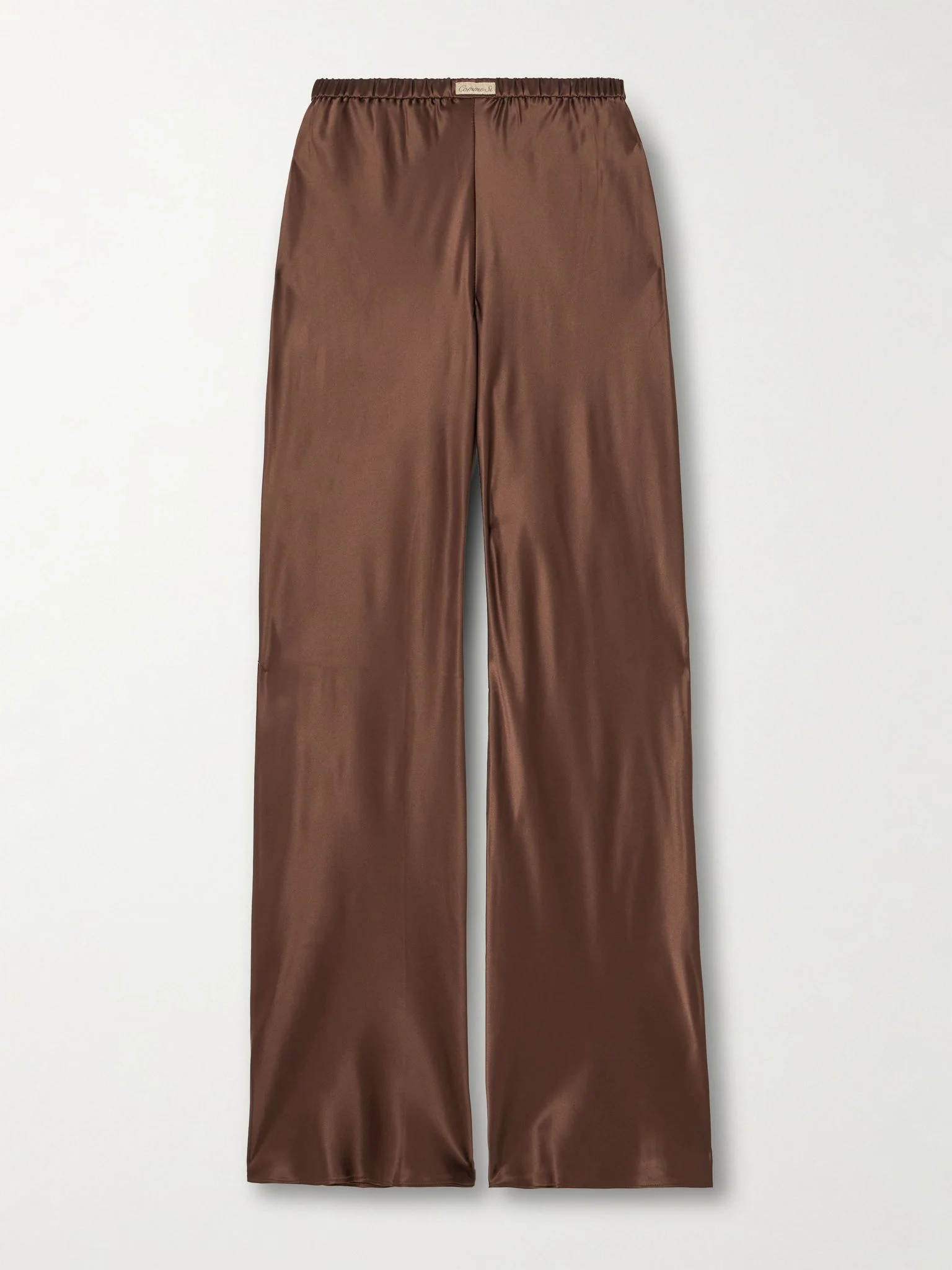 Silk-bias straight-leg pants Dark brown - 1