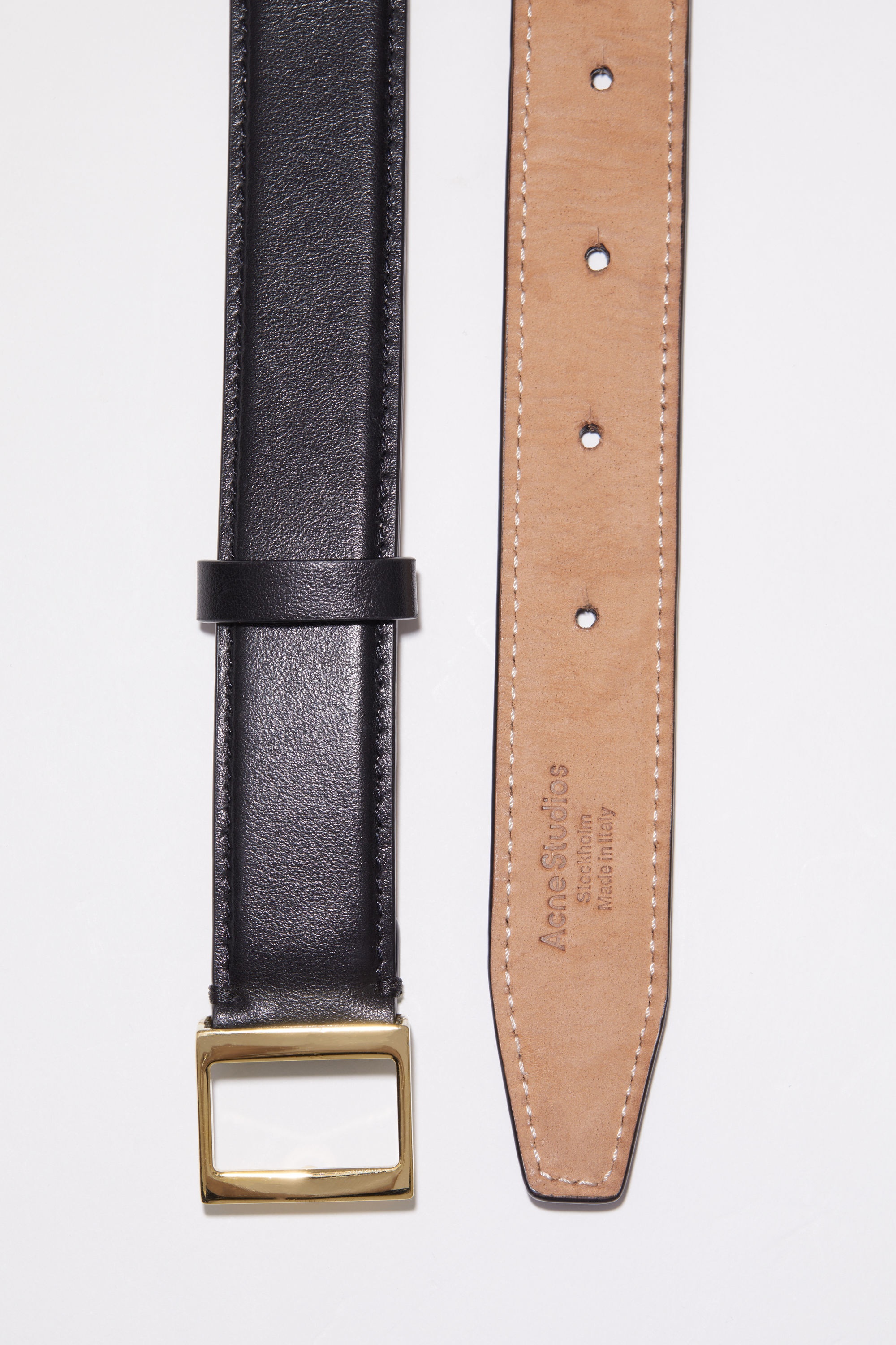Leather buckle belt - Black/gold - 4