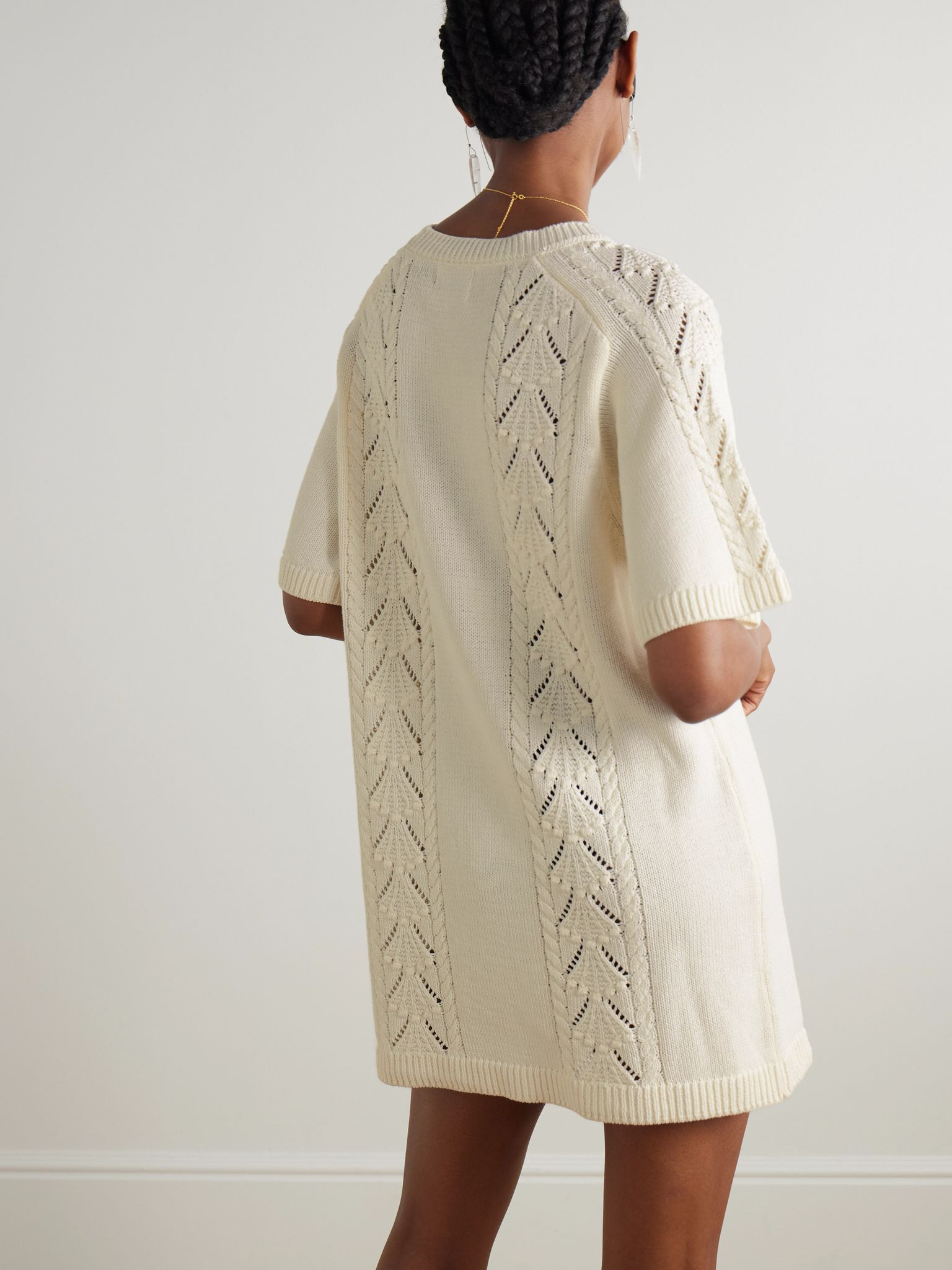 Arman cable and pointelle-knit cotton mini dress Ivory - 3