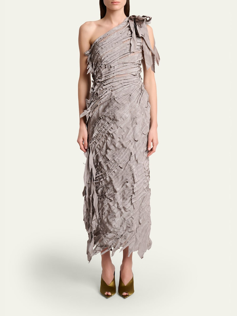 Lanvin One-Shoulder Tiered Ribbon Midi Dress outlook