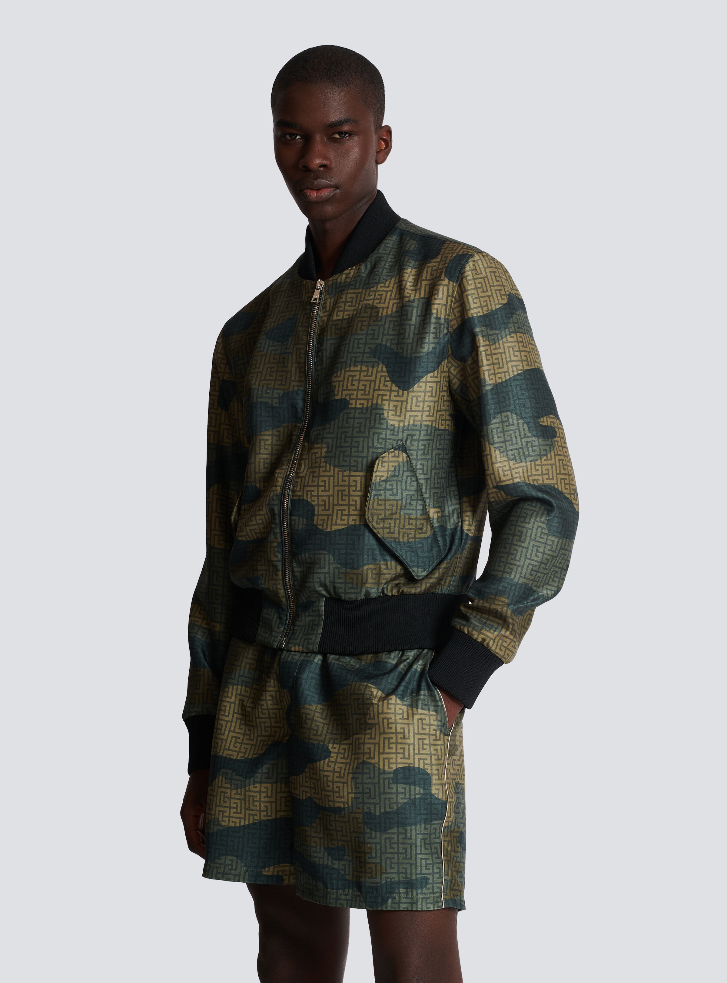 Camouflage monogrammed Shantung bomber jacket - 6