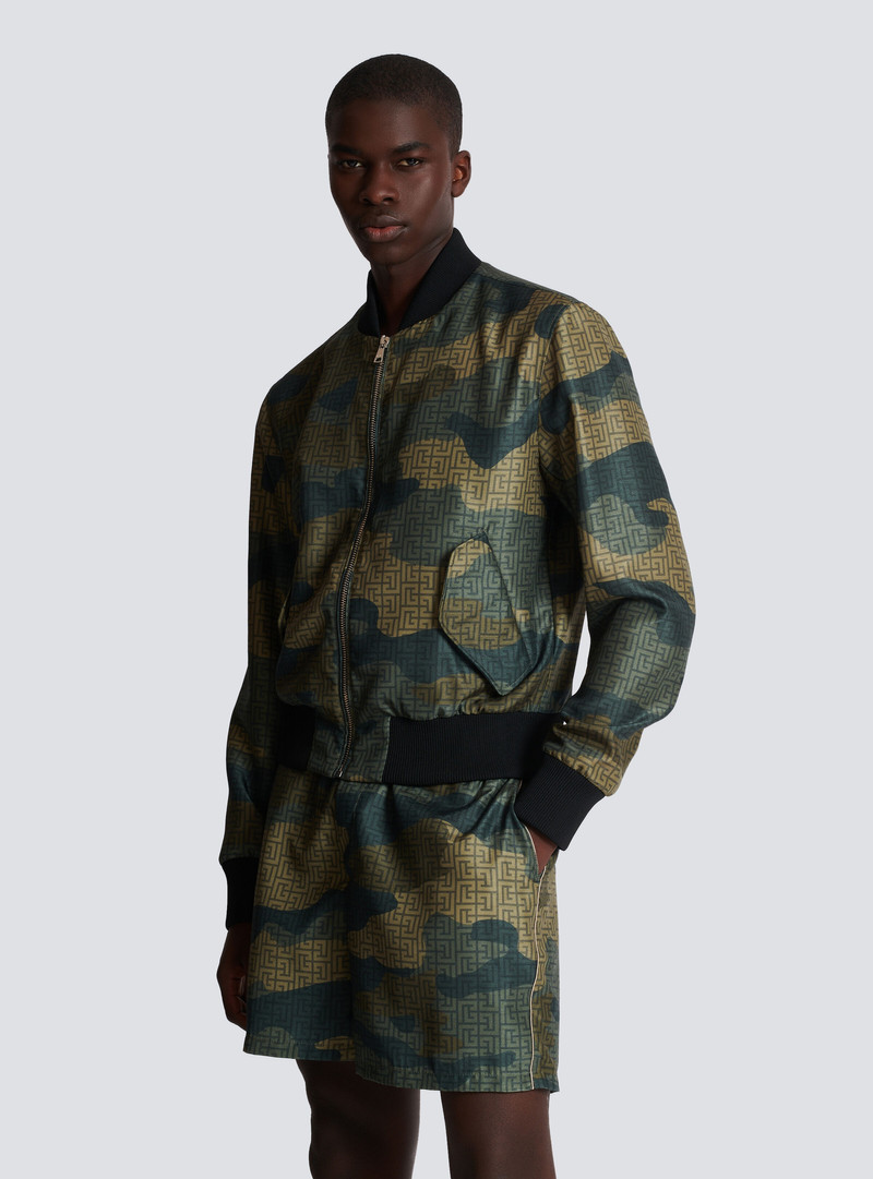 Camouflage monogrammed Shantung bomber jacket 6