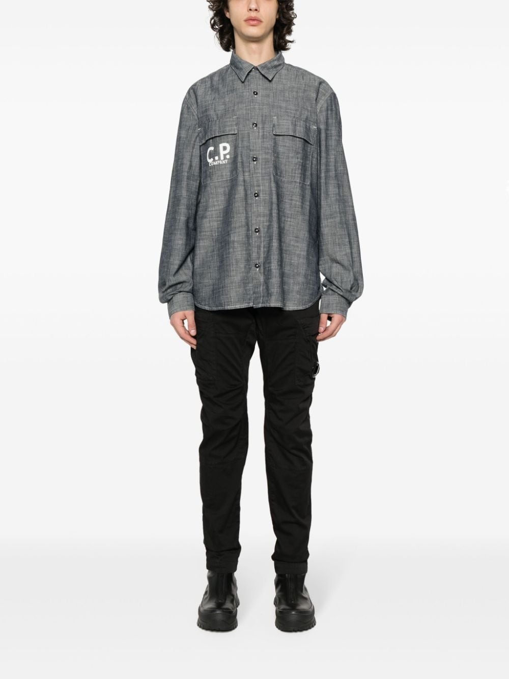 logo-print chambray shirt - 2