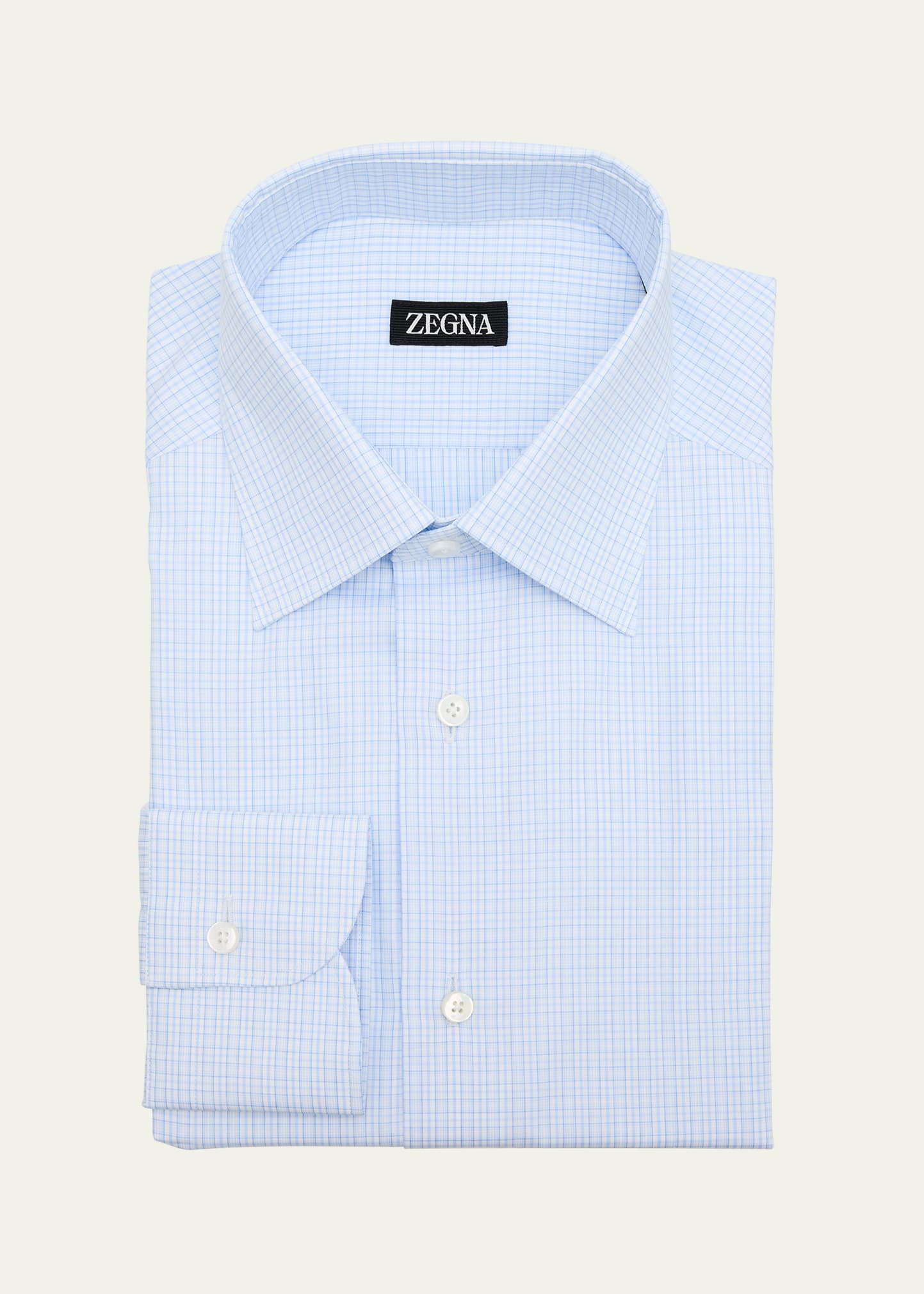 Men's Point-Collar Mini Check Dress Shirt - 1