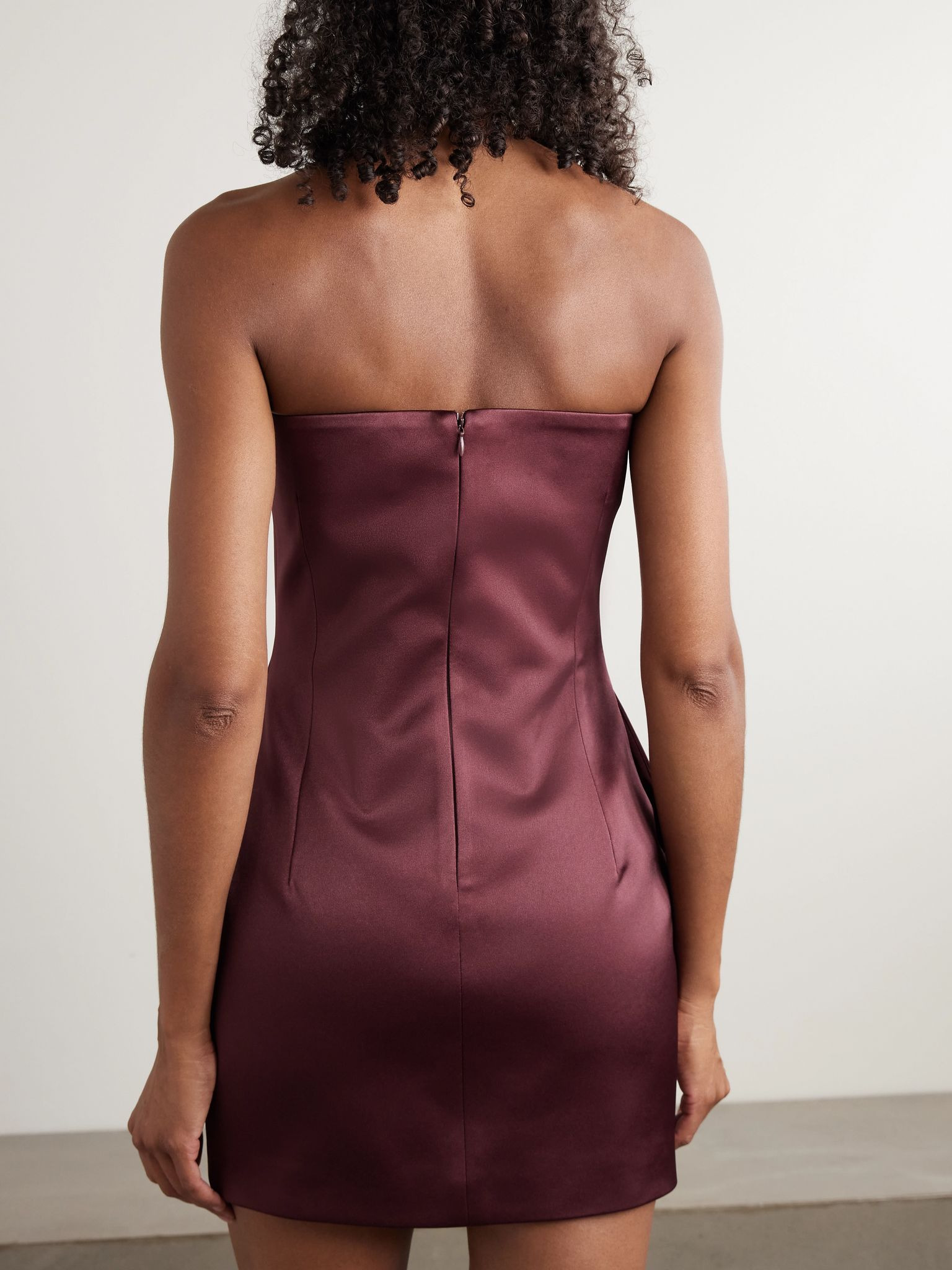 Noélie strapless crystal-embellished satin mini dress Burgundy - 3