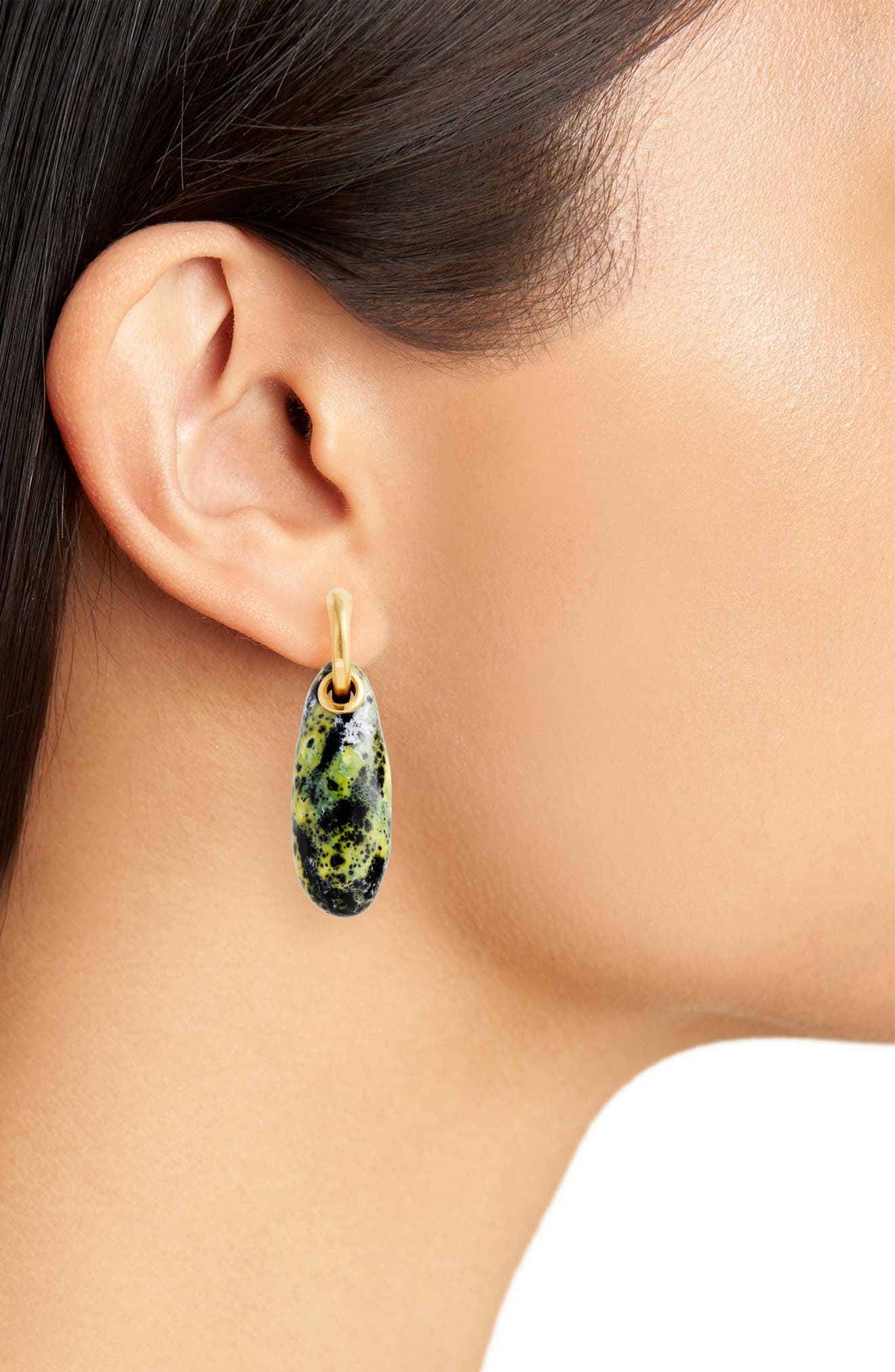 Bottega Veneta Small Ellipse Ceramic Drop Hoop Earrings in 7062 Yellow/Black/White at Nordstrom - 2