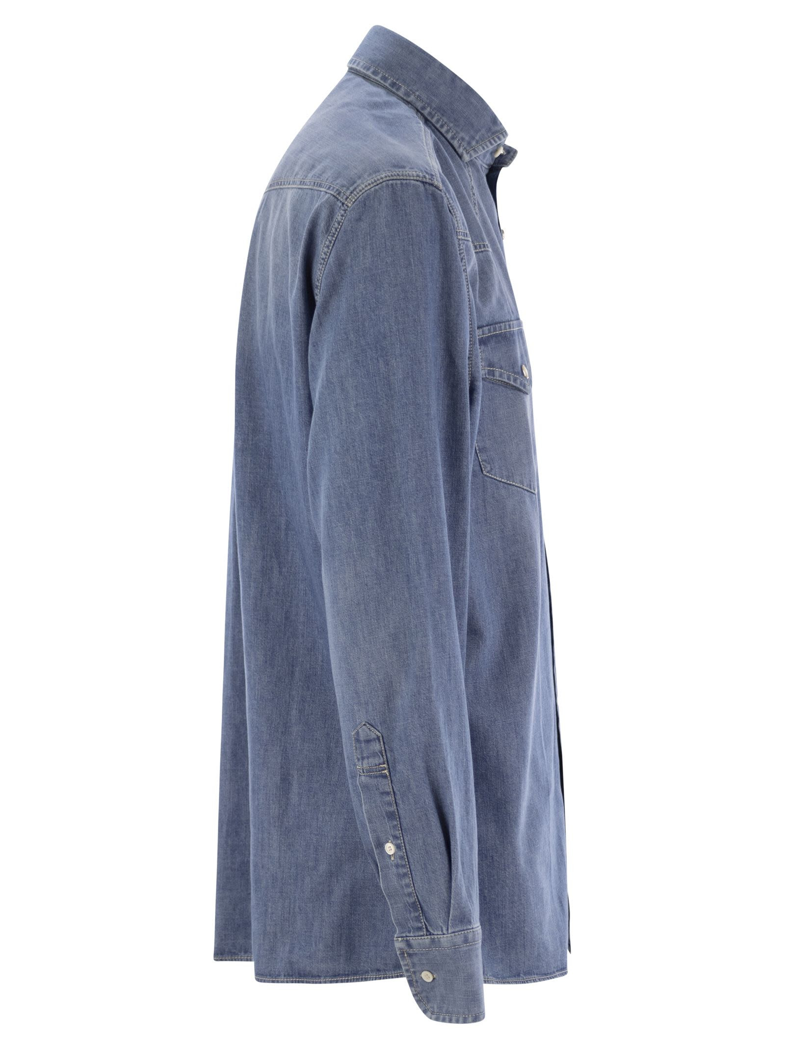 Brunello Cucinelli Men Easy Fit Shirt In Light Cotton Denim - 3