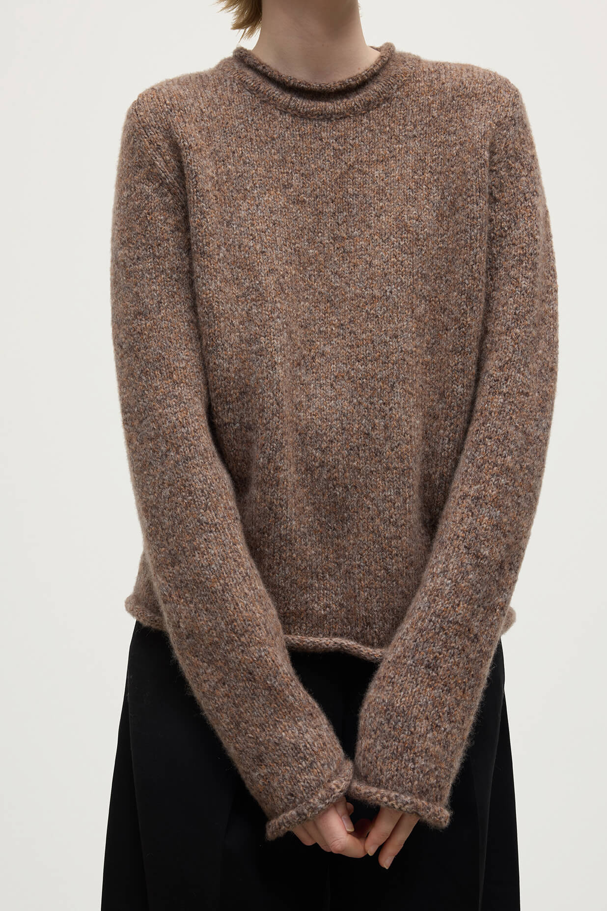 Brushed Cashmere-Silk Brown Jumper - 5