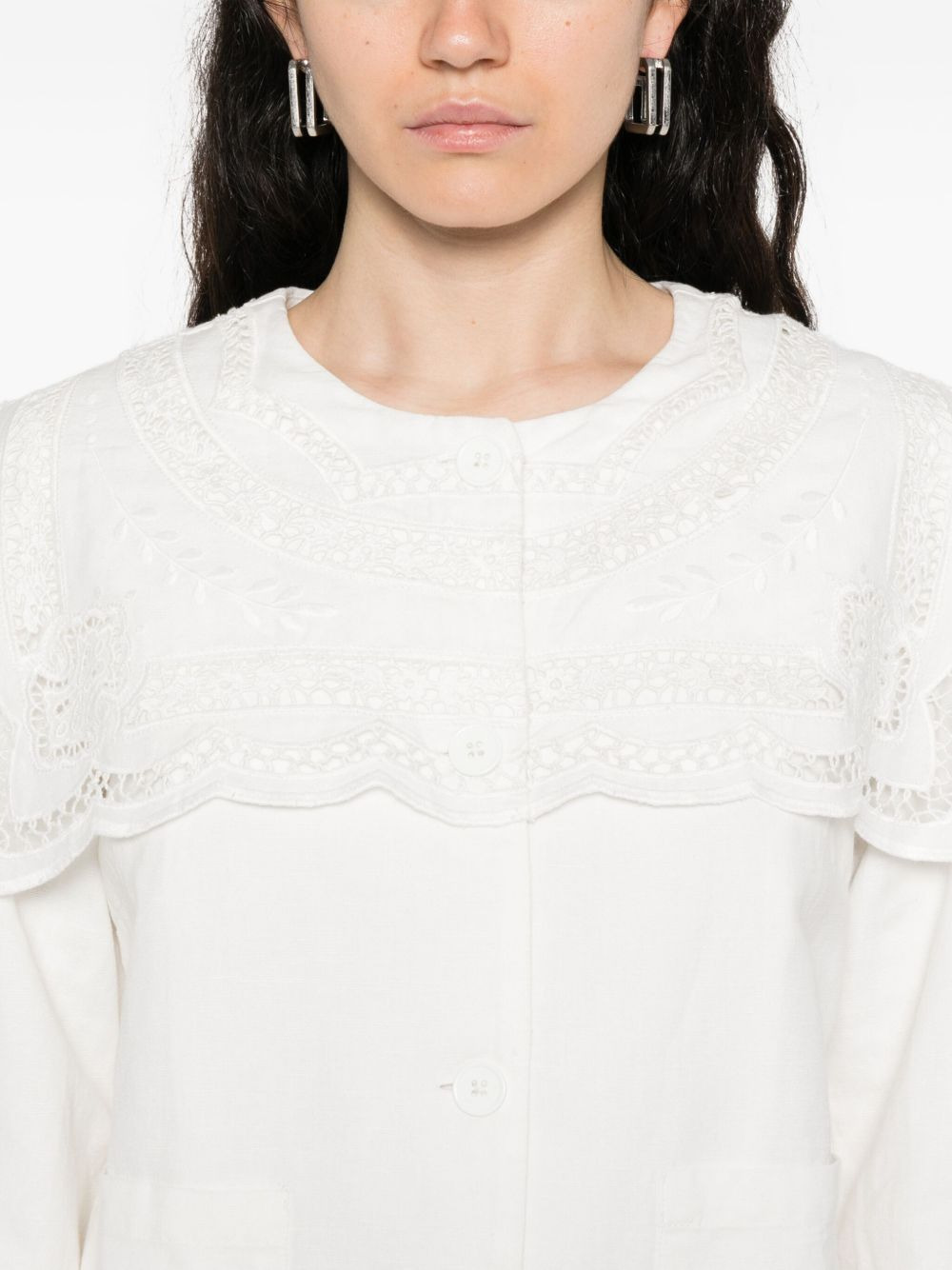 lace-trimmed linen-cotton jacket - 5