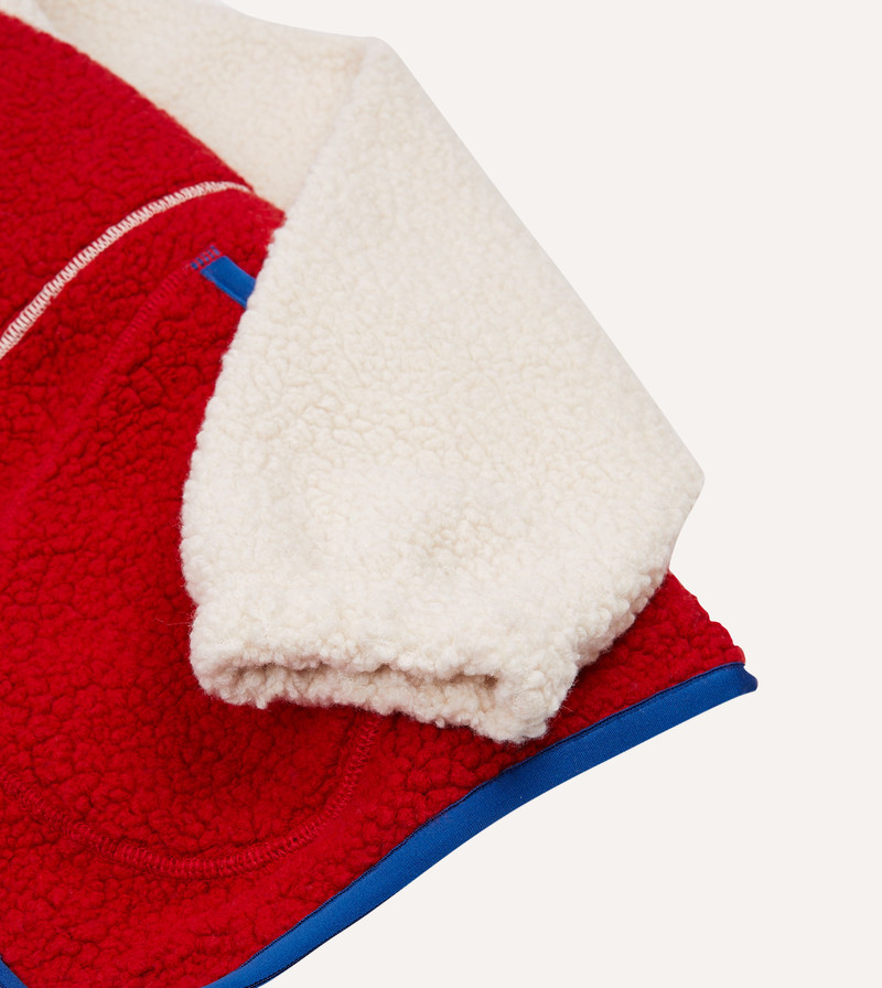 Ecru, Red and Blue Boucle Wool Zip Fleece Jacket 7