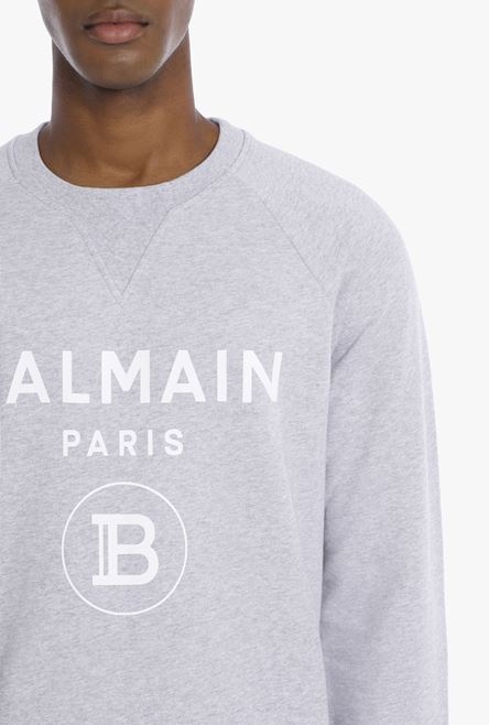 Gray cotton sweatshirt with white Balmain Paris logo - 6