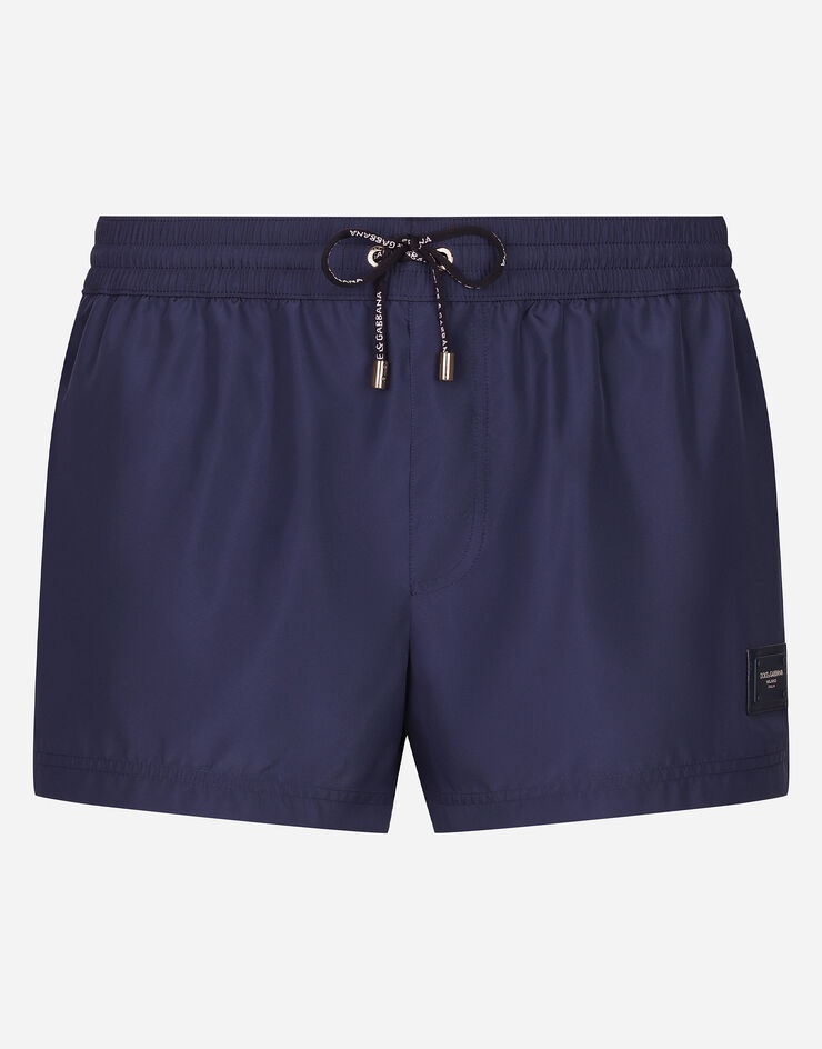 Short swim trunks with branded plate - 1