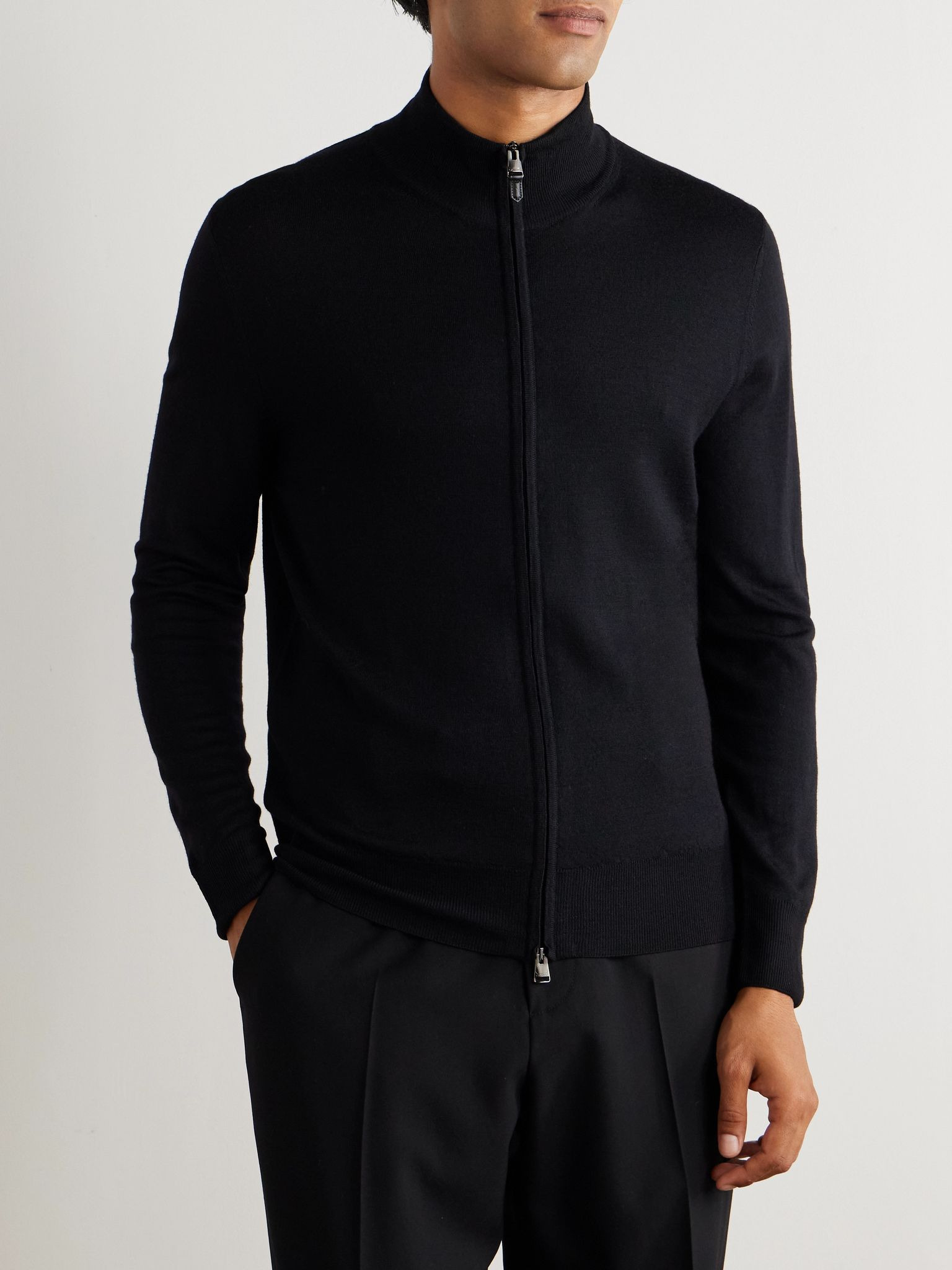 Slim-Fit Wool Zip-Up Cardigan Black - 3