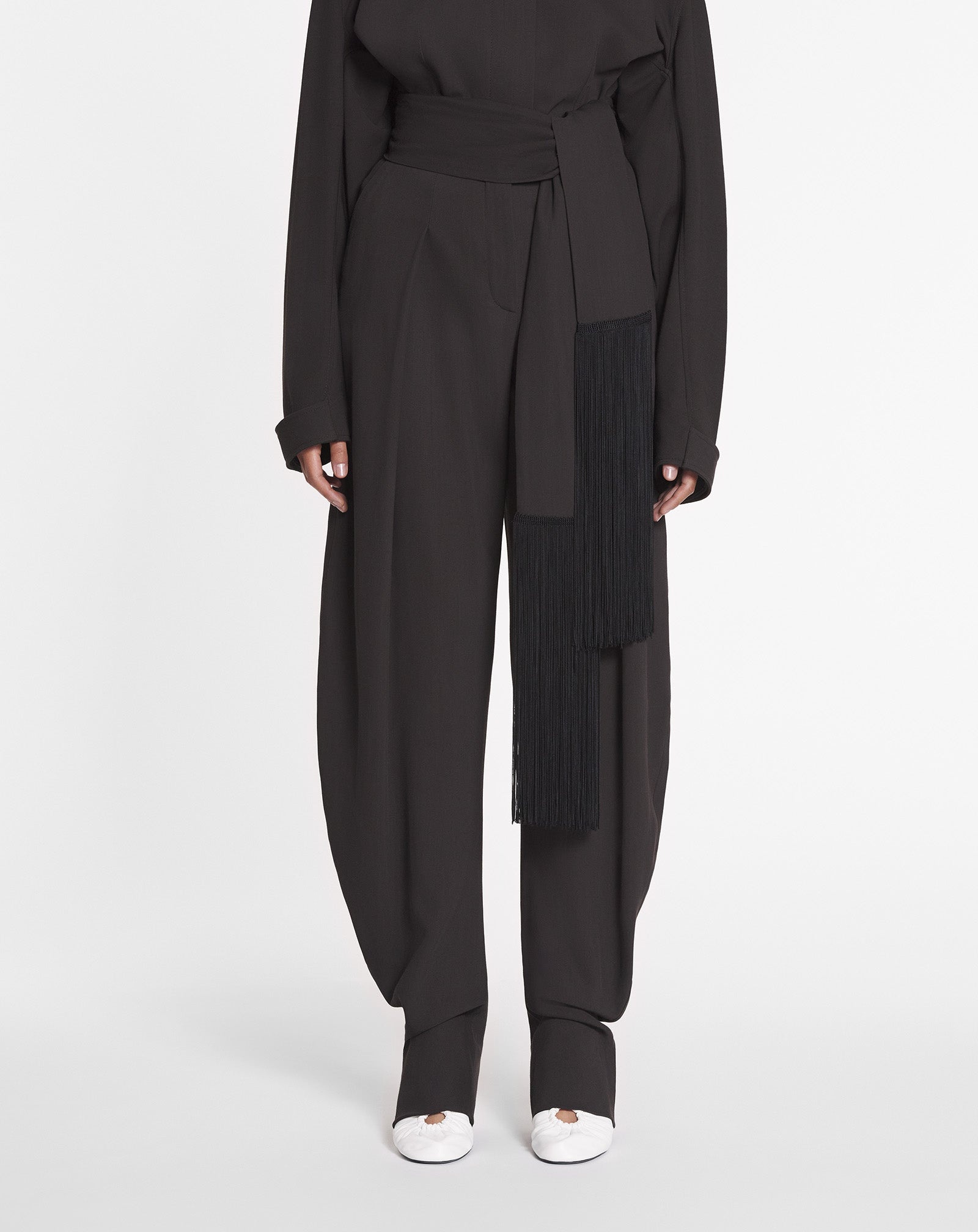 WOOL AND VISCOSE BARREL PANTS - 4