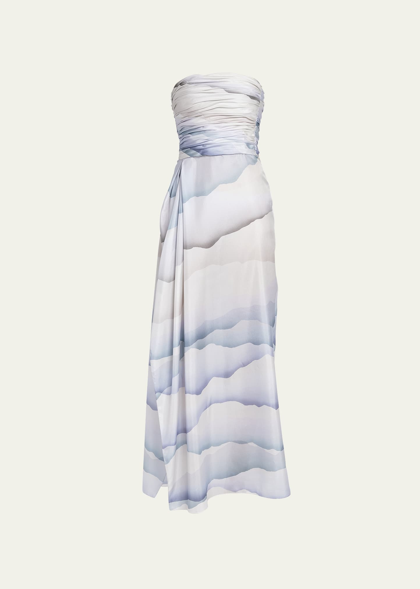 Printed Strapless Ruched Silk Dress - 1