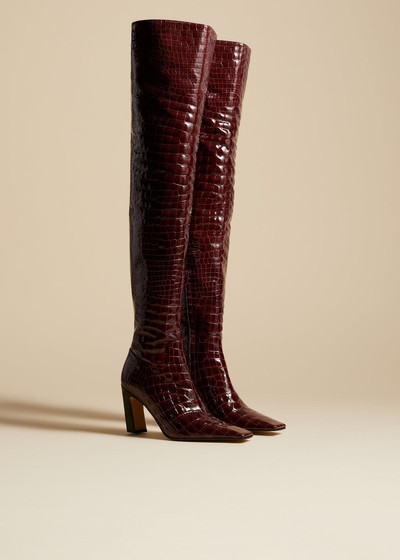 KHAITE The Marfa Over-the-Knee High Boot in Bordeaux Croc-Embossed Leather Jo outlook