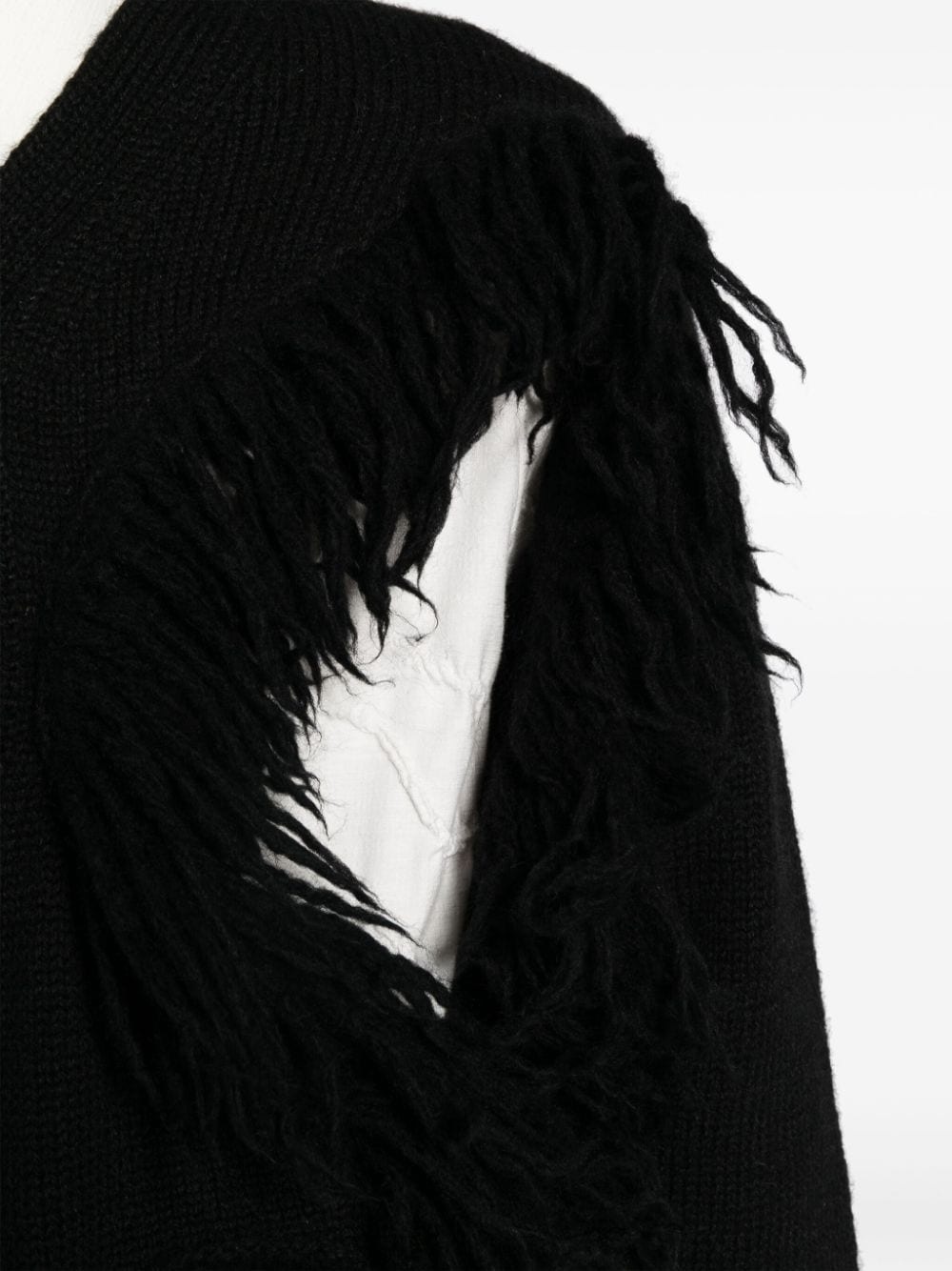 fringed cut-out wool cardigan - 5