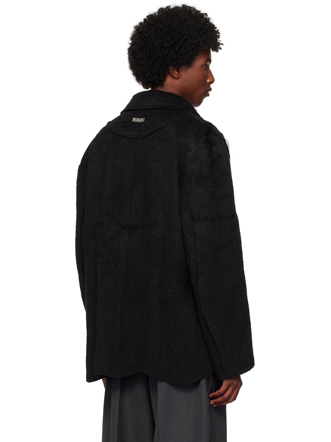 Black Zibeline Shaggy Wool Coat - 3