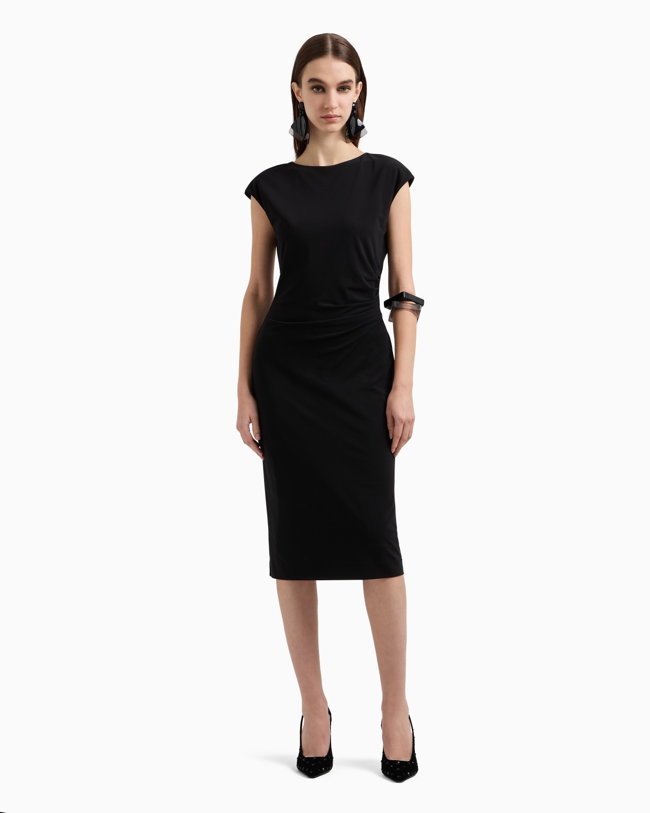 SHORT-SLEEVED DRESS IN MILANO-STITCH FABRIC - 2
