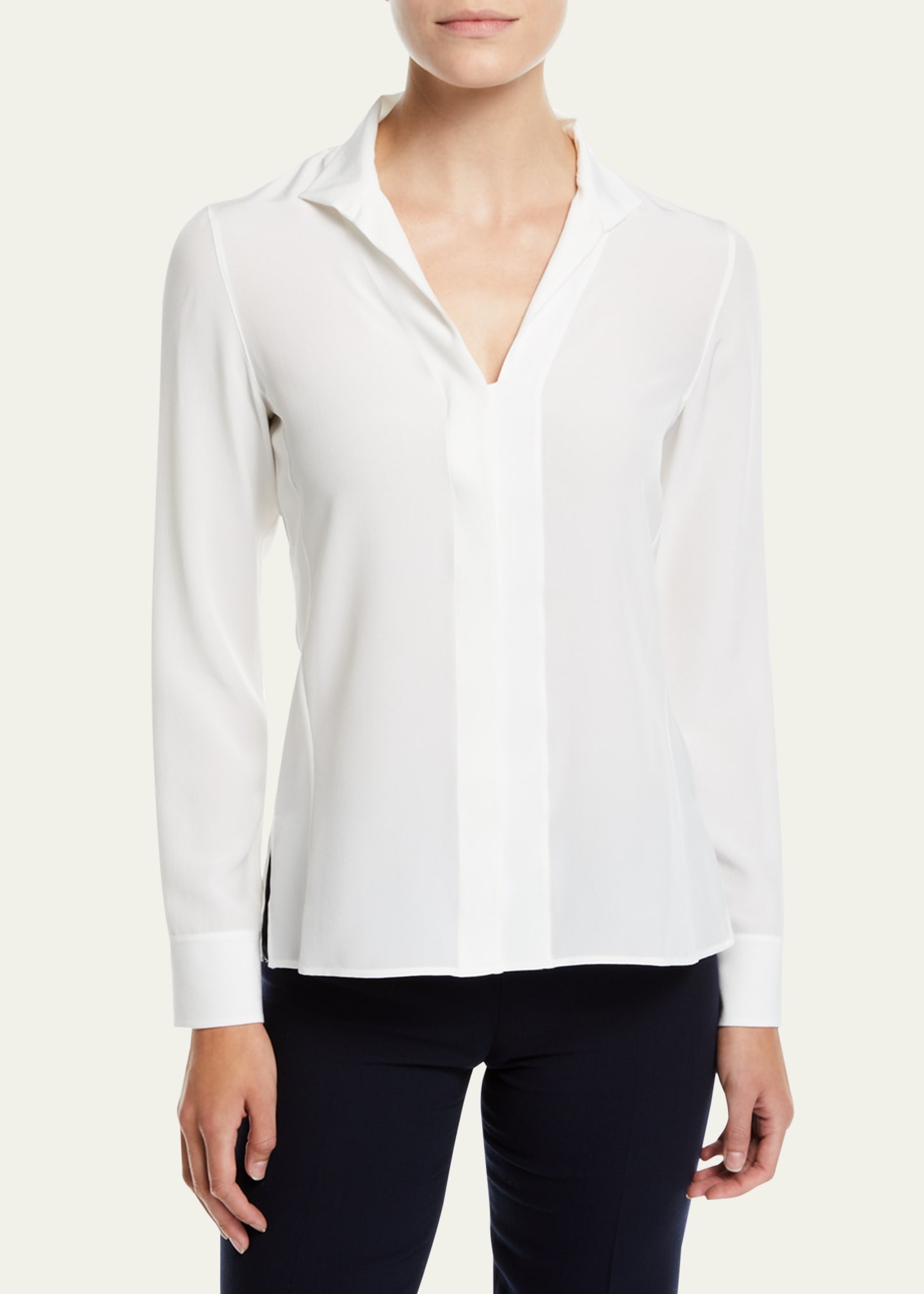 Split-Neck Silk Button-Front Blouse - 2