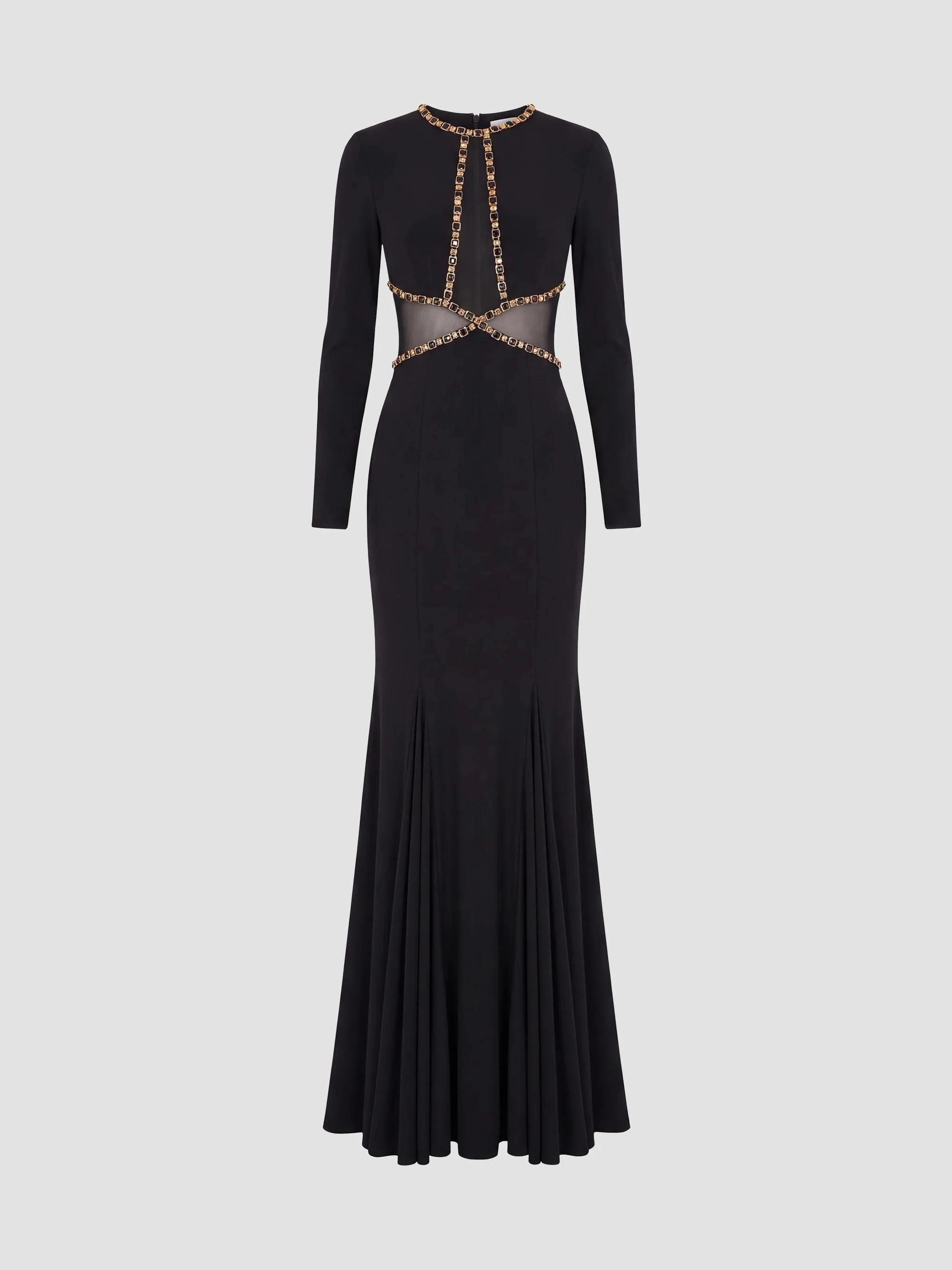 Women's Sheer Cut Out Jersey Mermaid Gown - Black - 1