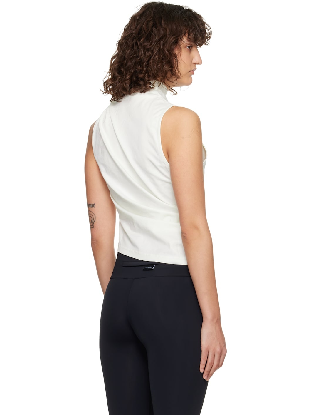 White Draped Jersey Tank Top - 3