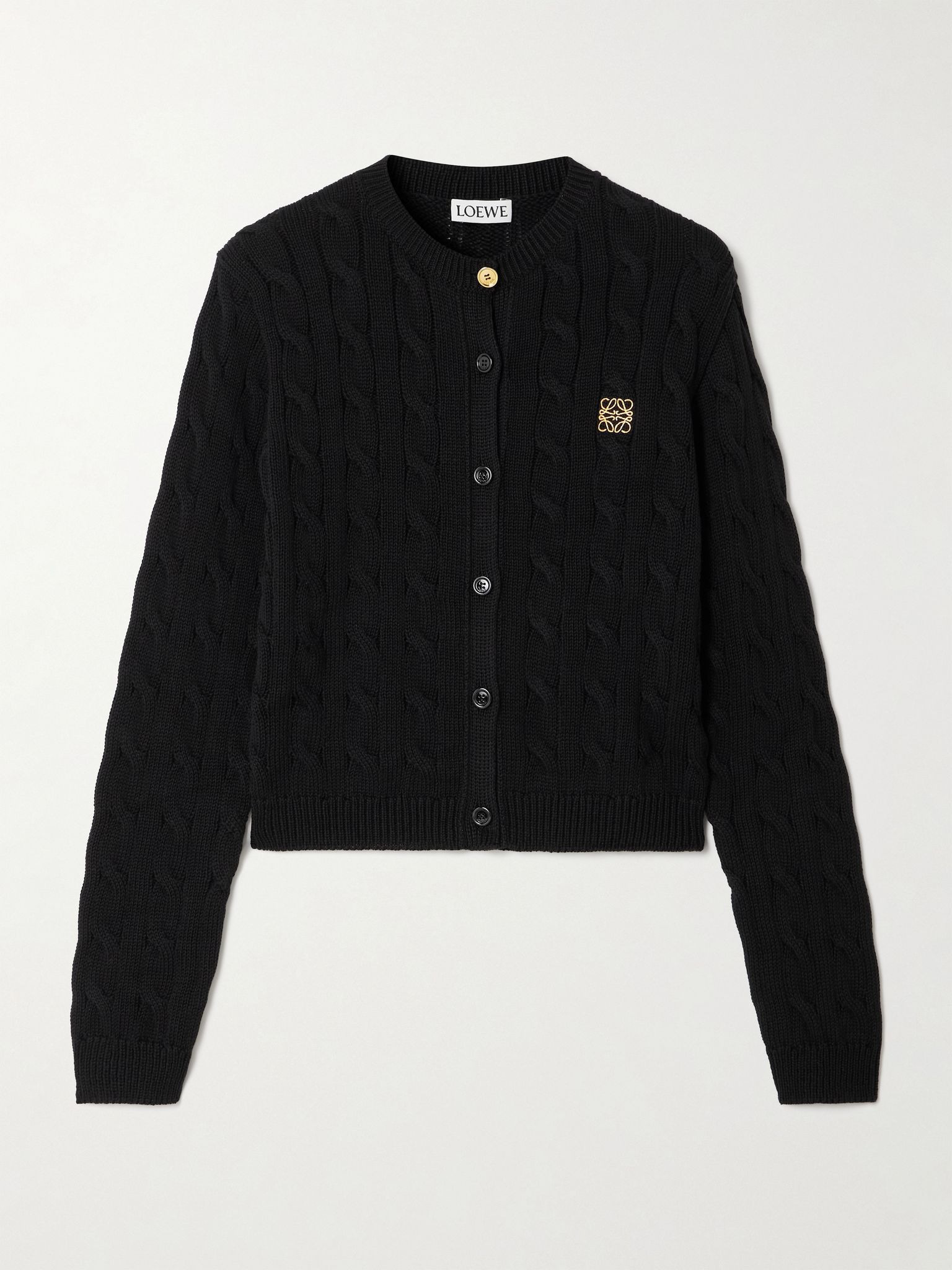 Embroidered cable-knit cotton cardigan Black - 1