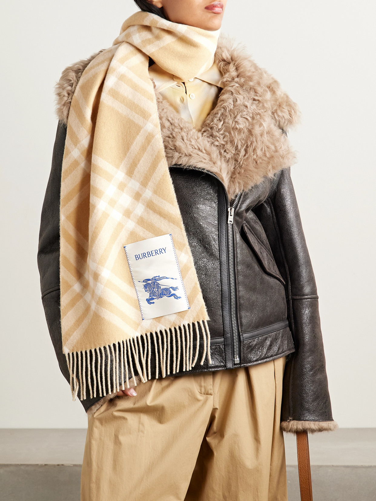Appliquéd Fringed Checked Cashmere Scarf - 2
