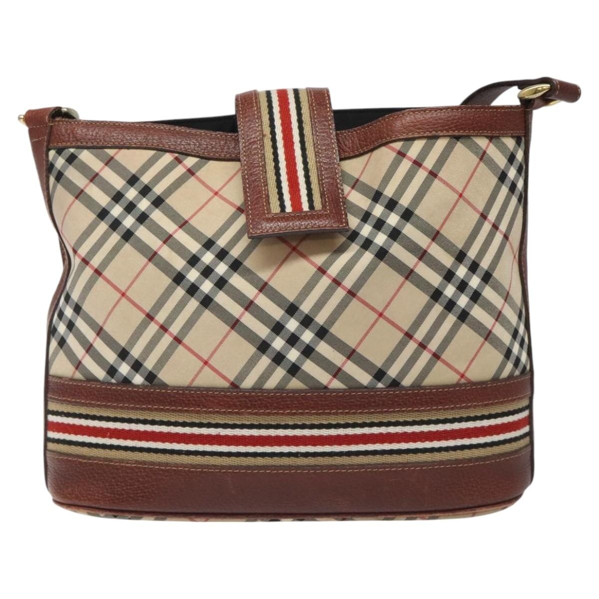Burberry Nova Check Blue Label Shoulder Bag Nylon Leather Beige - 13