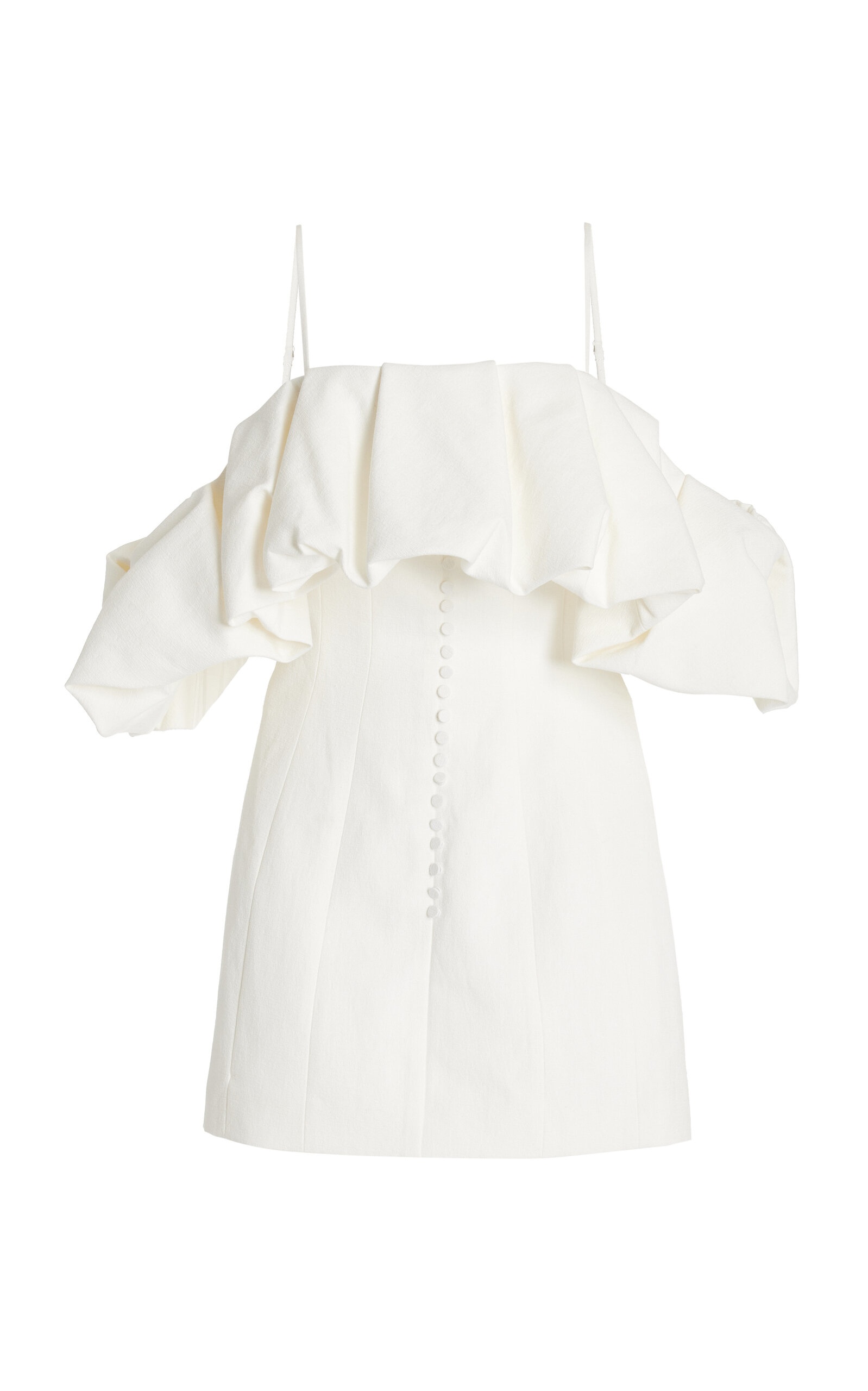 Puff-Detail Cotton-Linen Mini Dress white - 1