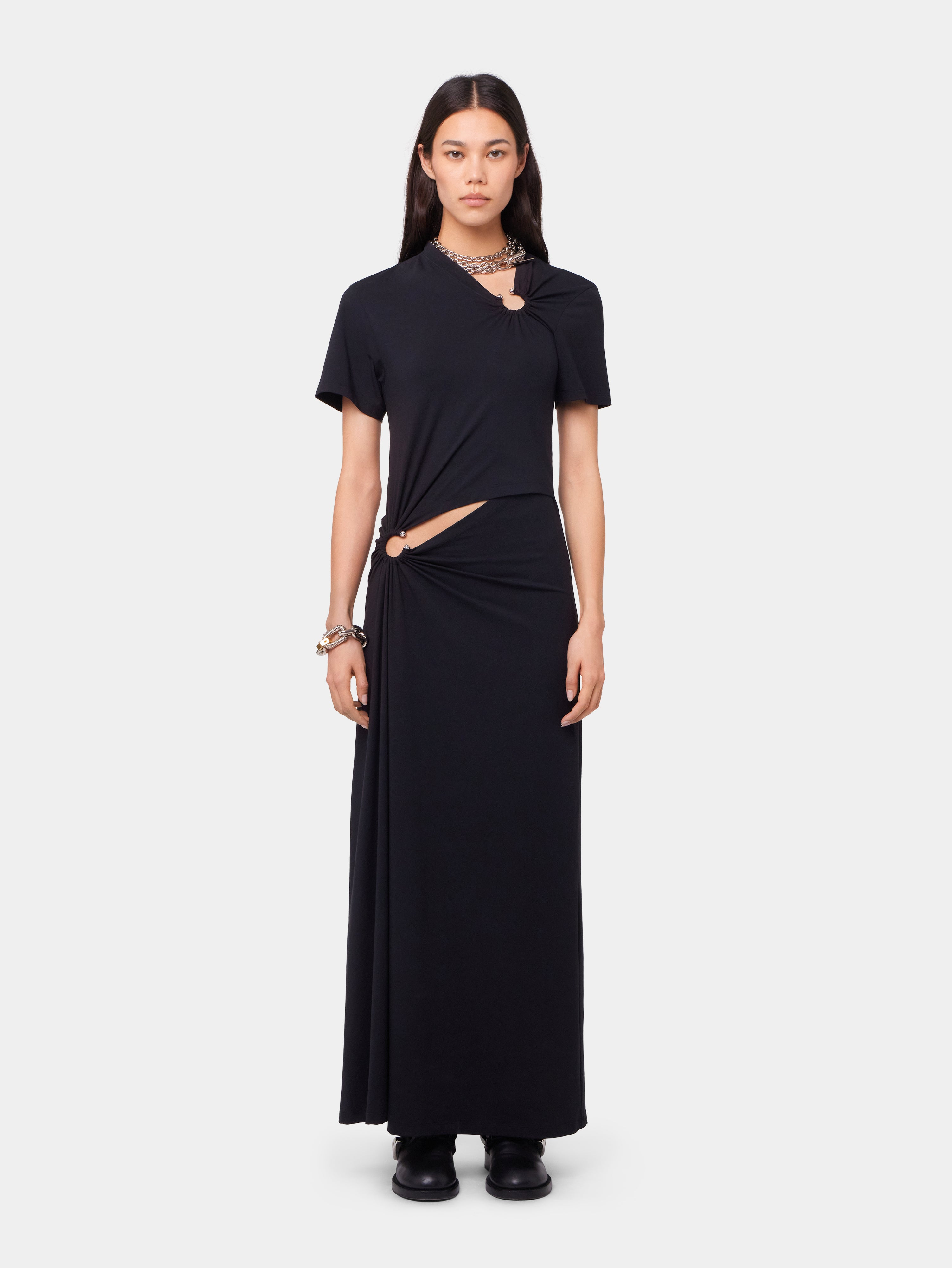 BLACK LONG PIERCING DRESS IN COTTON JERSEY - 2