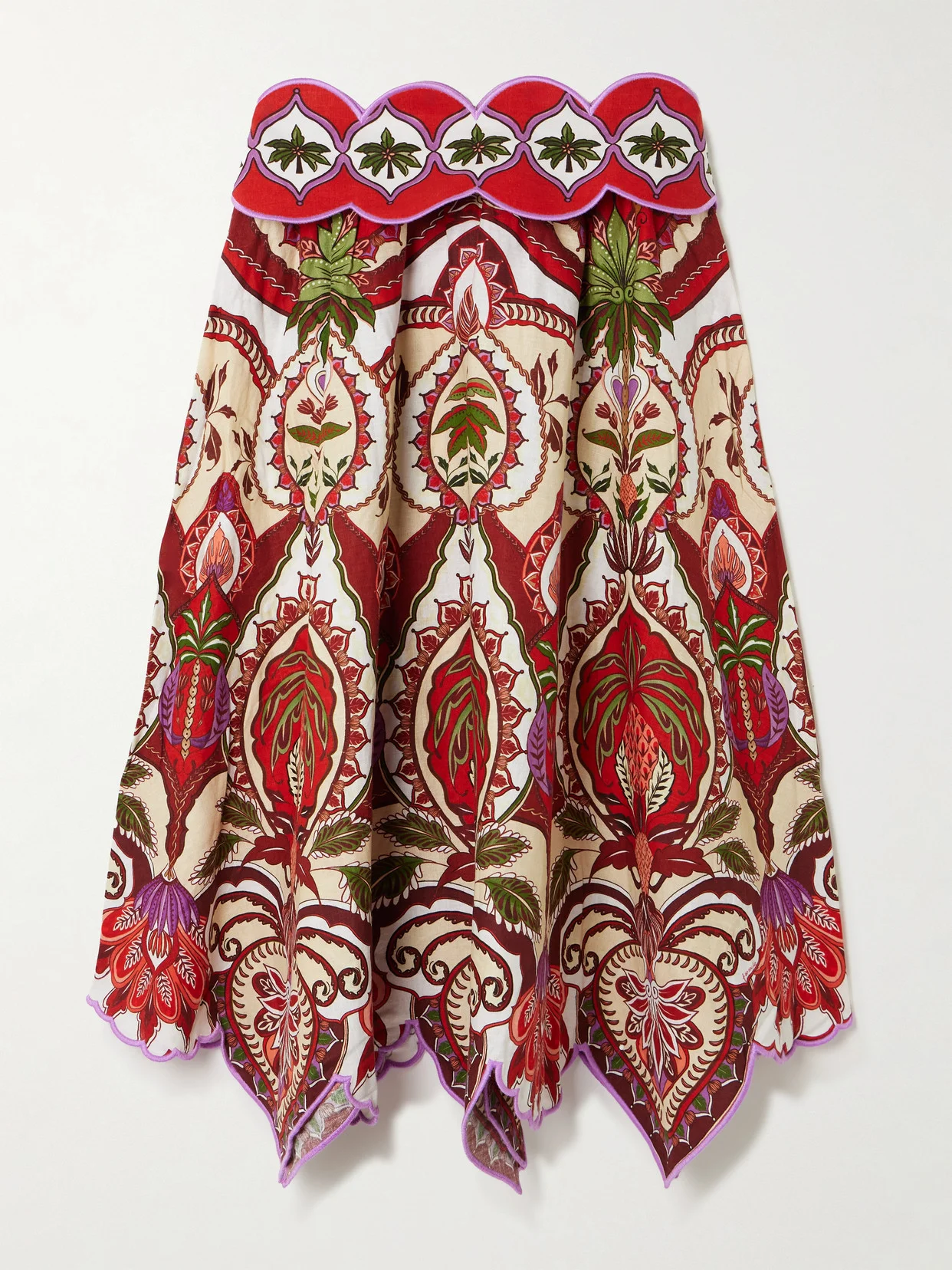 Odara Scalloped Printed Linen-blend Midi Skirt - 1