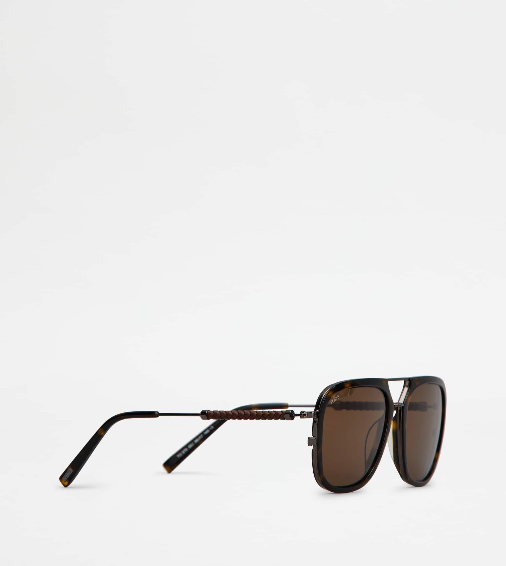 SUNGLASSES WITH TEMPLES IN LEATHER - BROWN - 3