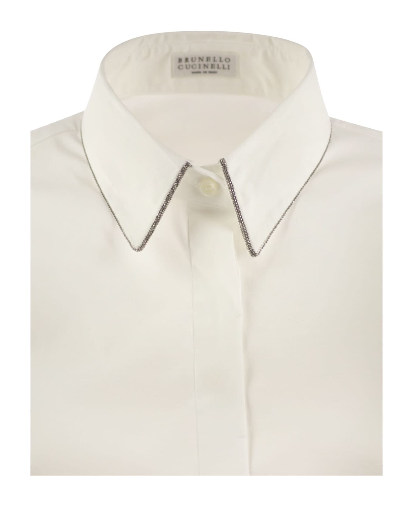 Stretch Cotton Poplin Shirt With Shiny Trim - 4
