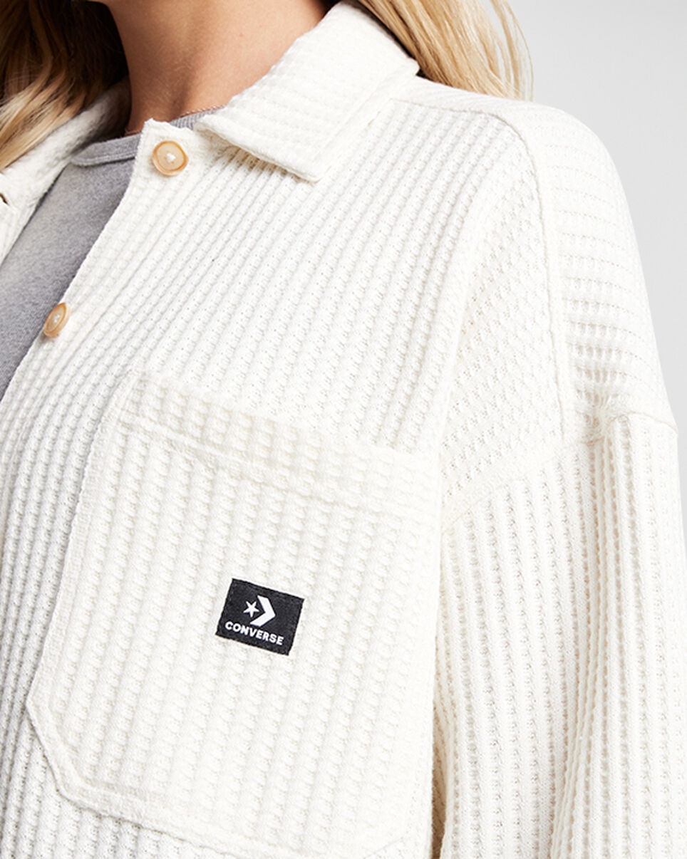 Waffle Knit Button-Down Oversized Shirt - 4