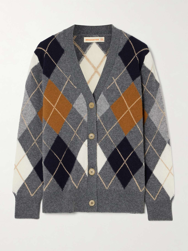 Argyle wool cardigan Gray 1