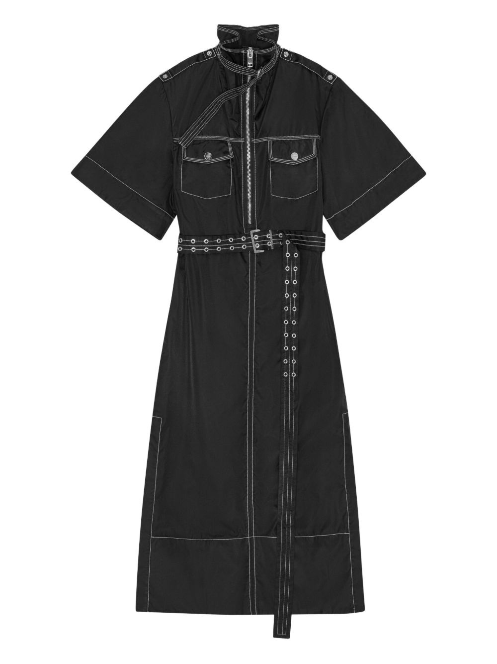high-collar belted shirt dress - 4