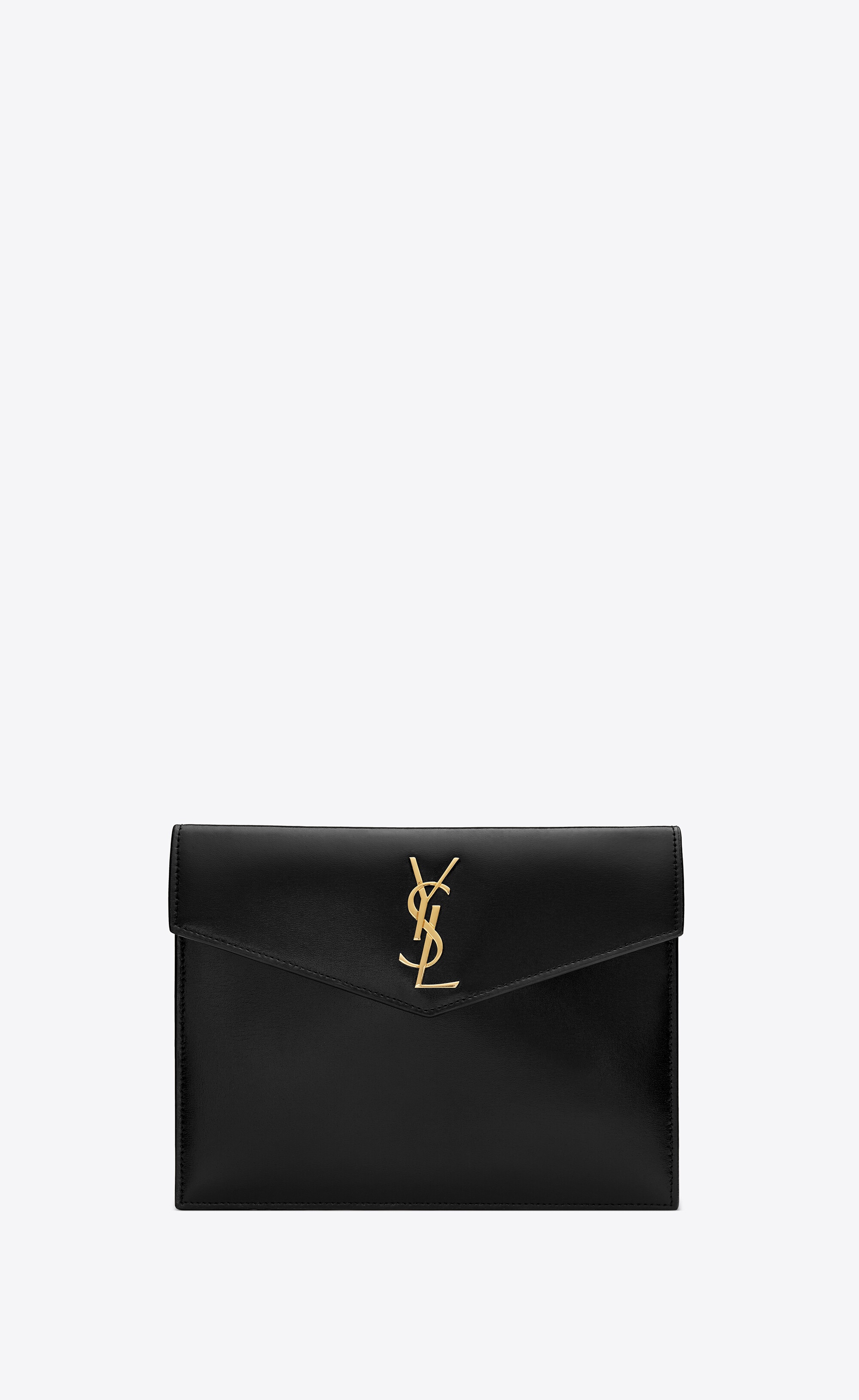 Uptown Leather Clutch in Black - Saint Laurent