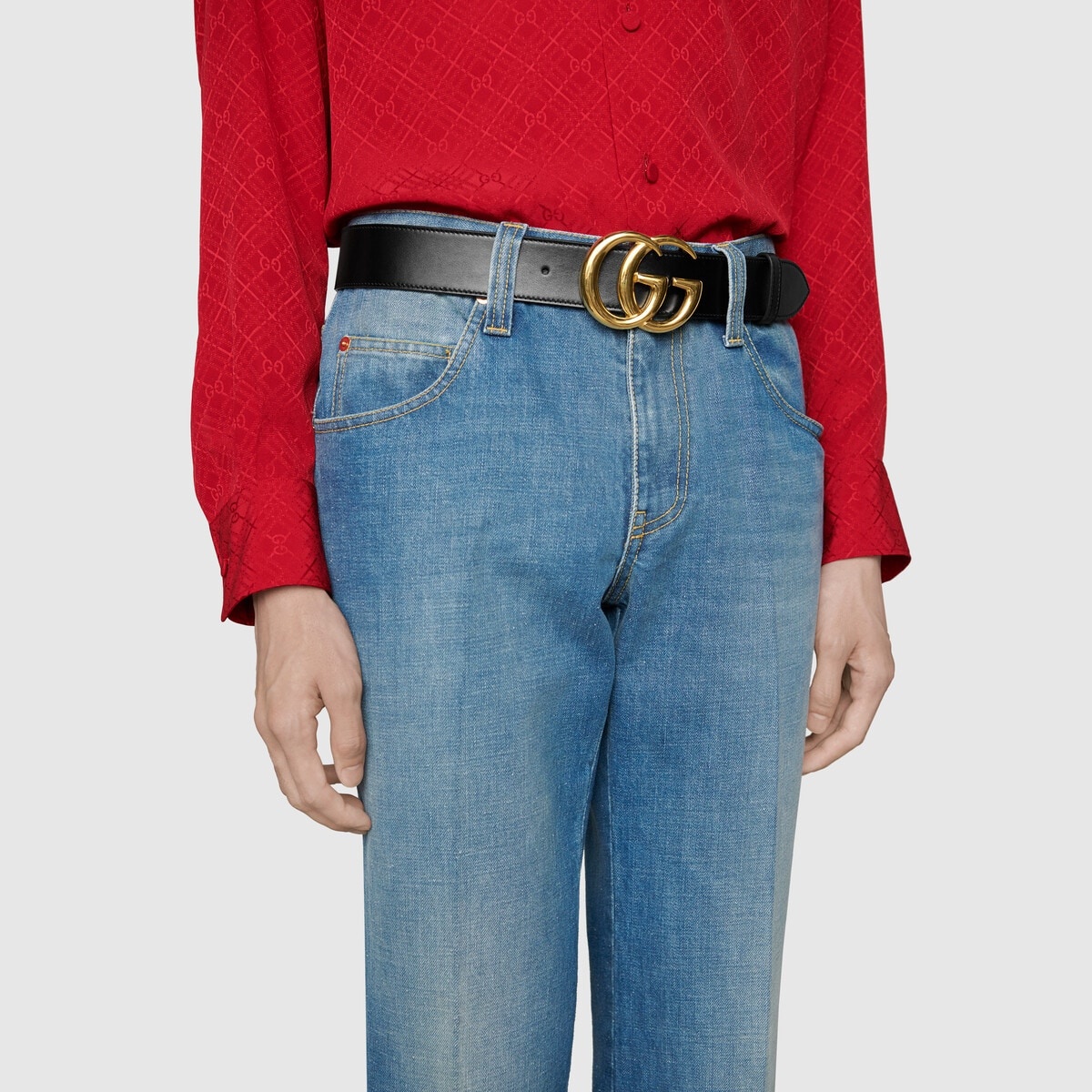 GG Marmont leather belt with shiny buckle - 4