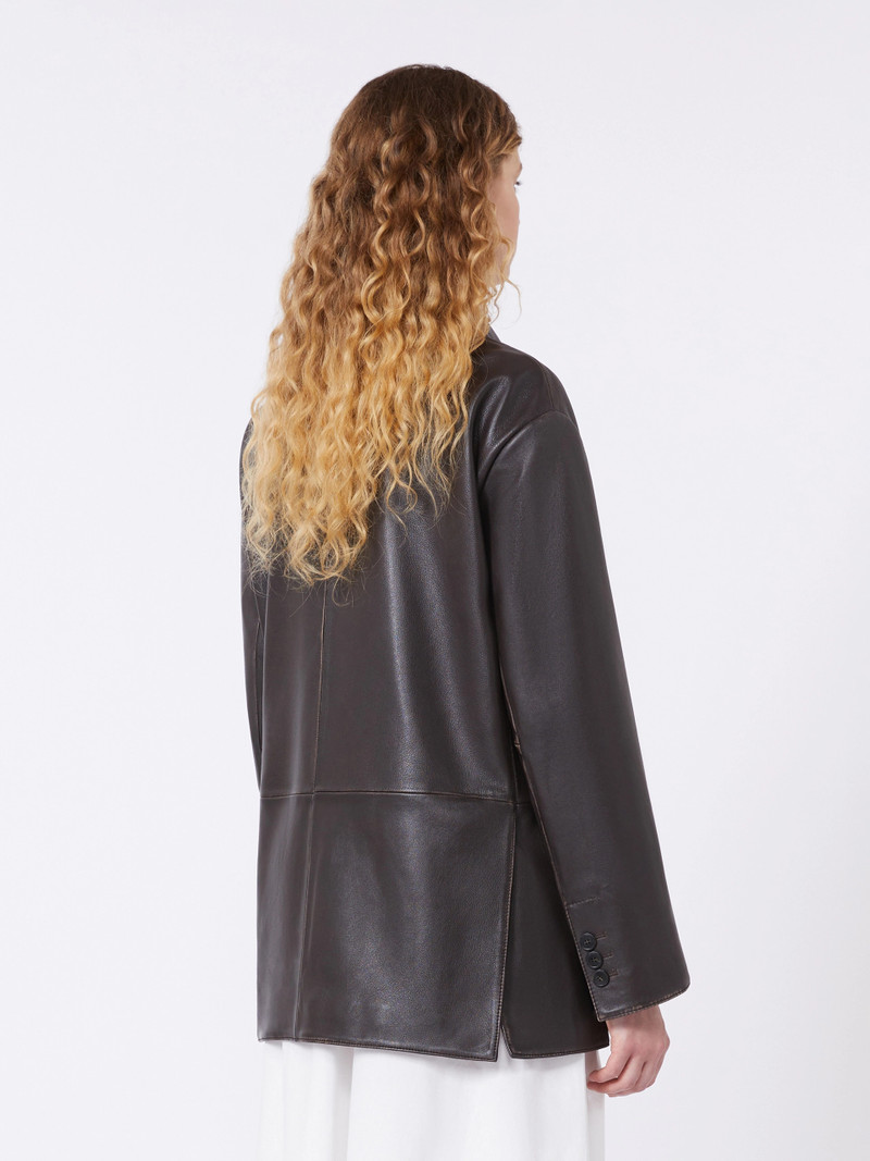 Oversized leather blazer - BROWN 4