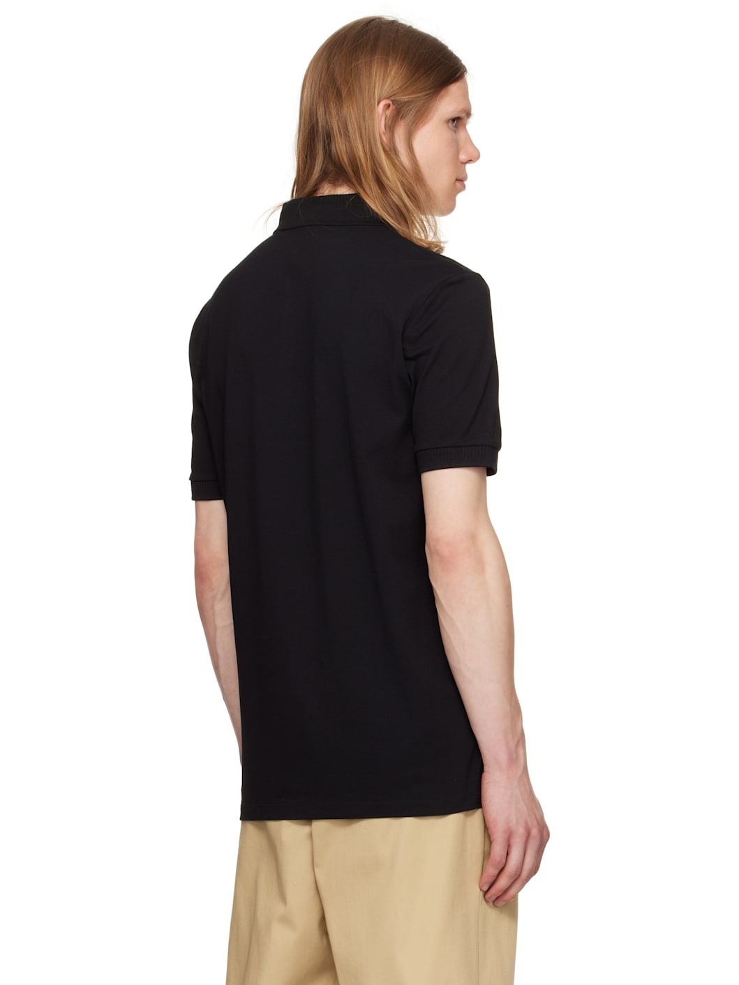 Black Cotton-Piqué Slim-Fit Logo Label Polo - 3