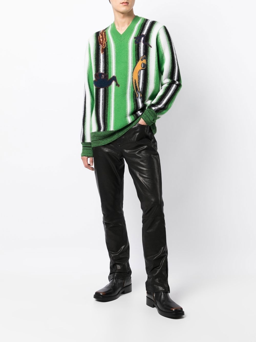 graphic-print V-neck jumper - 2