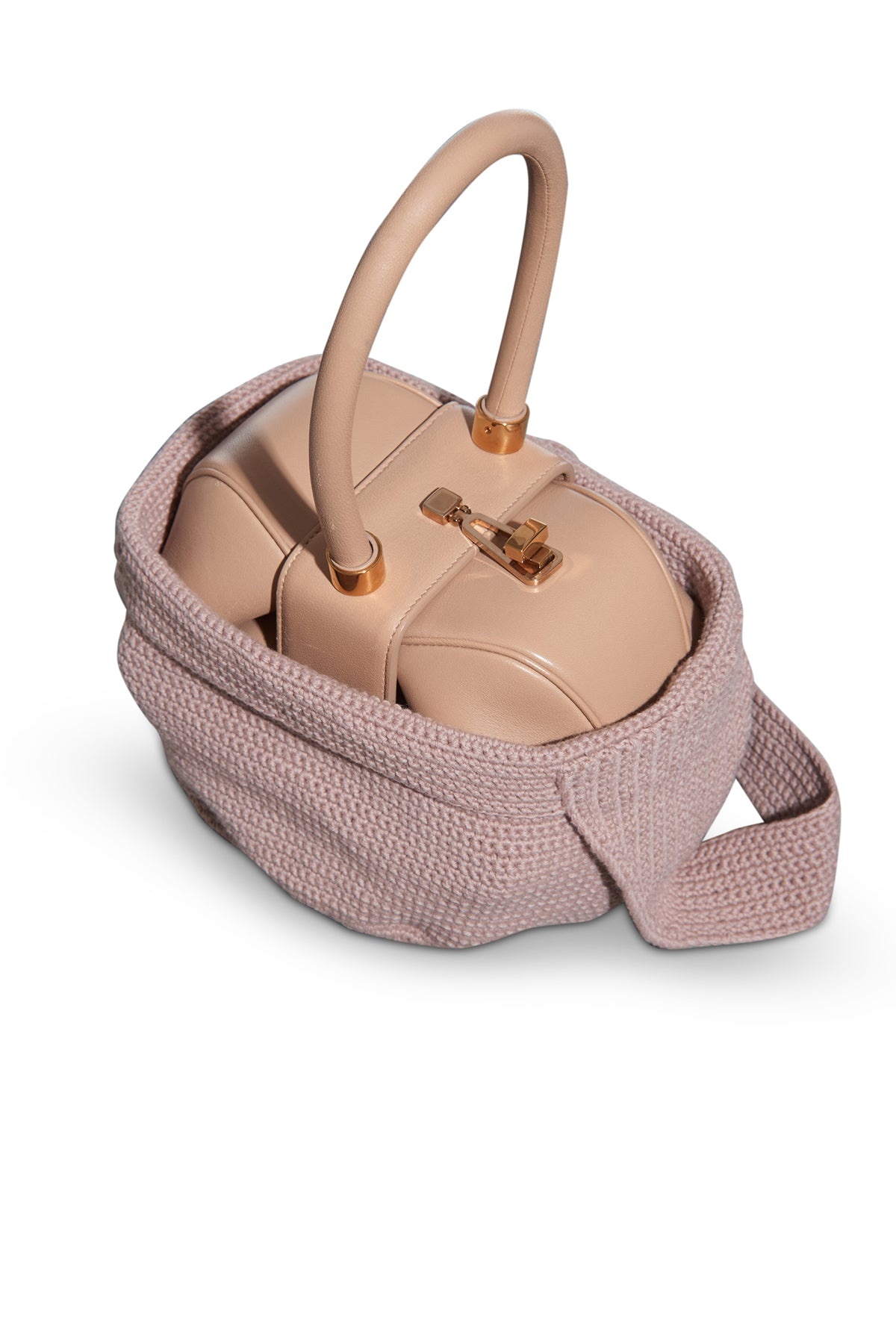 Crossover Knit Bag in Nude Cashmere - 3