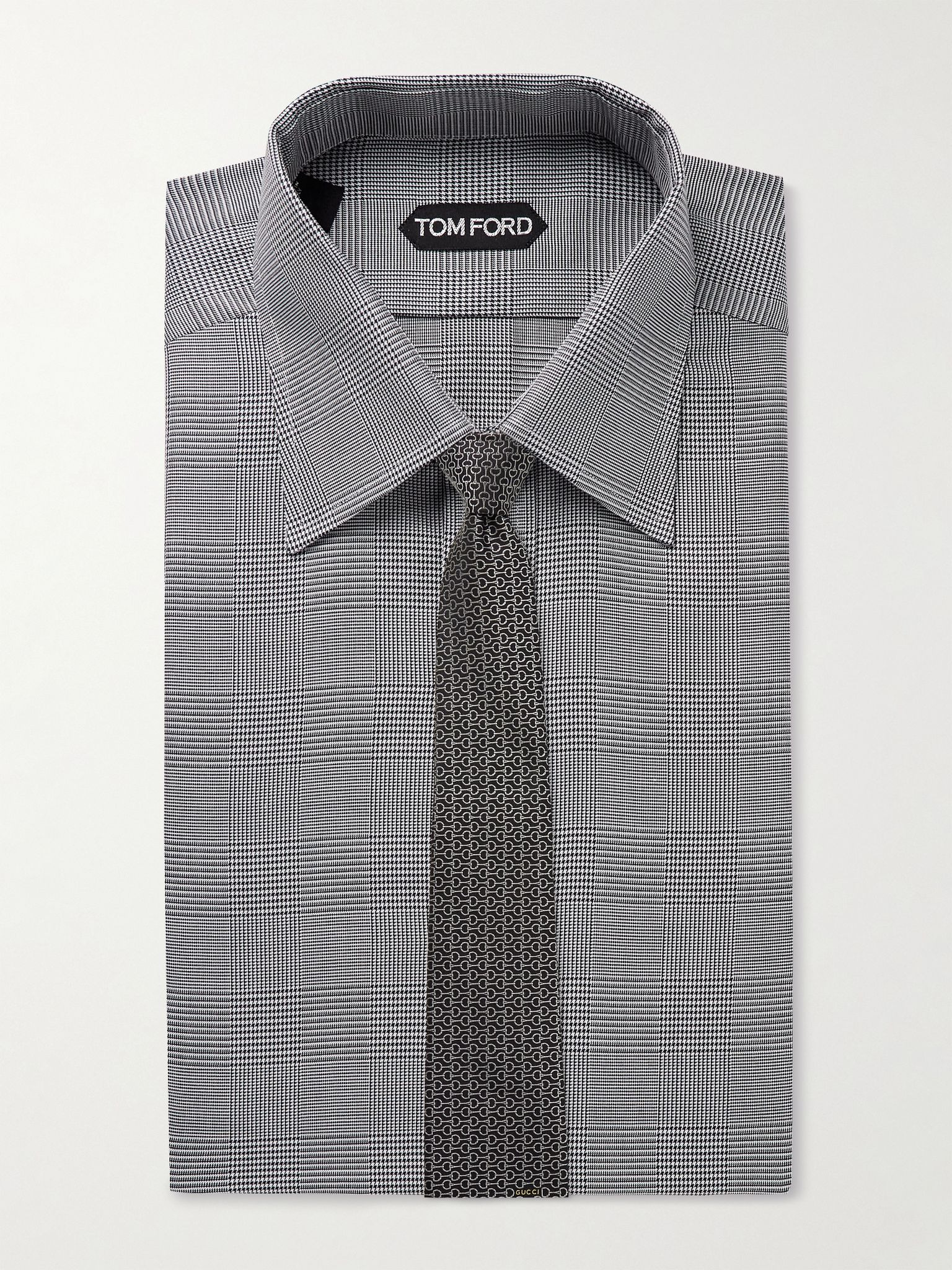 Prince of Wales Checked Cotton-Poplin Shirt Gray - 5