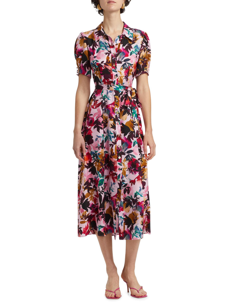 Women's Vanessa Floral Silk Tie-Waist Shirtdress - Watercolour Flourish 3