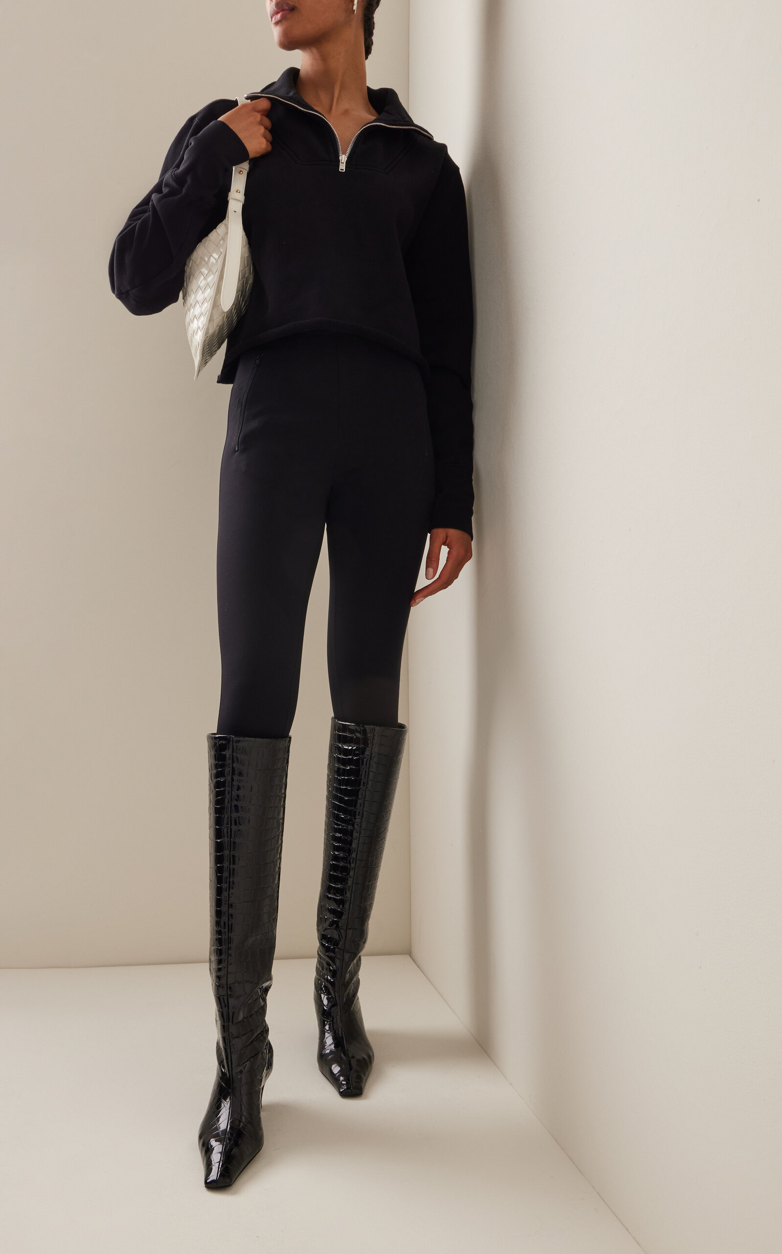 Cropped Raglan-Sleeve Cotton Pullover black - 2